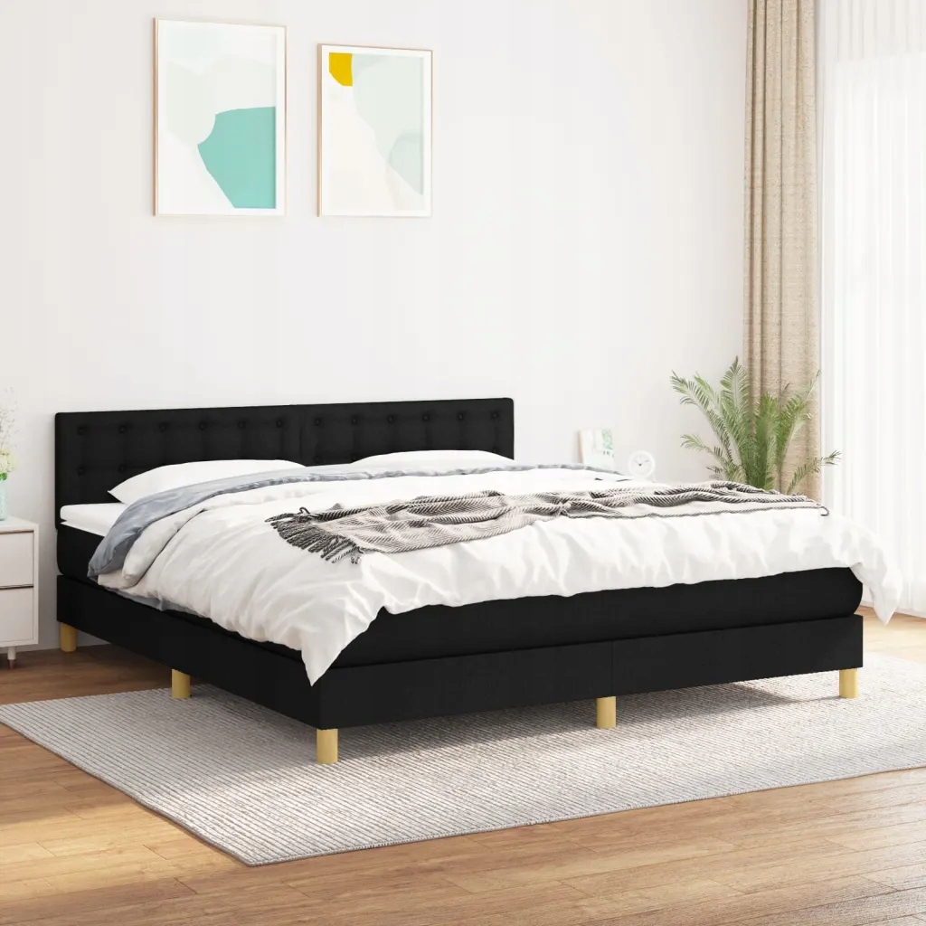 Box spring postel s matrací černá 180x200 cm textil Černý 3140955