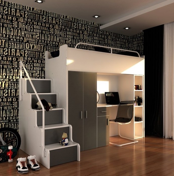 NOWOCZESNE ŁÓŻKO Z BIURKIEM JENNY BARIERKA SCHODY