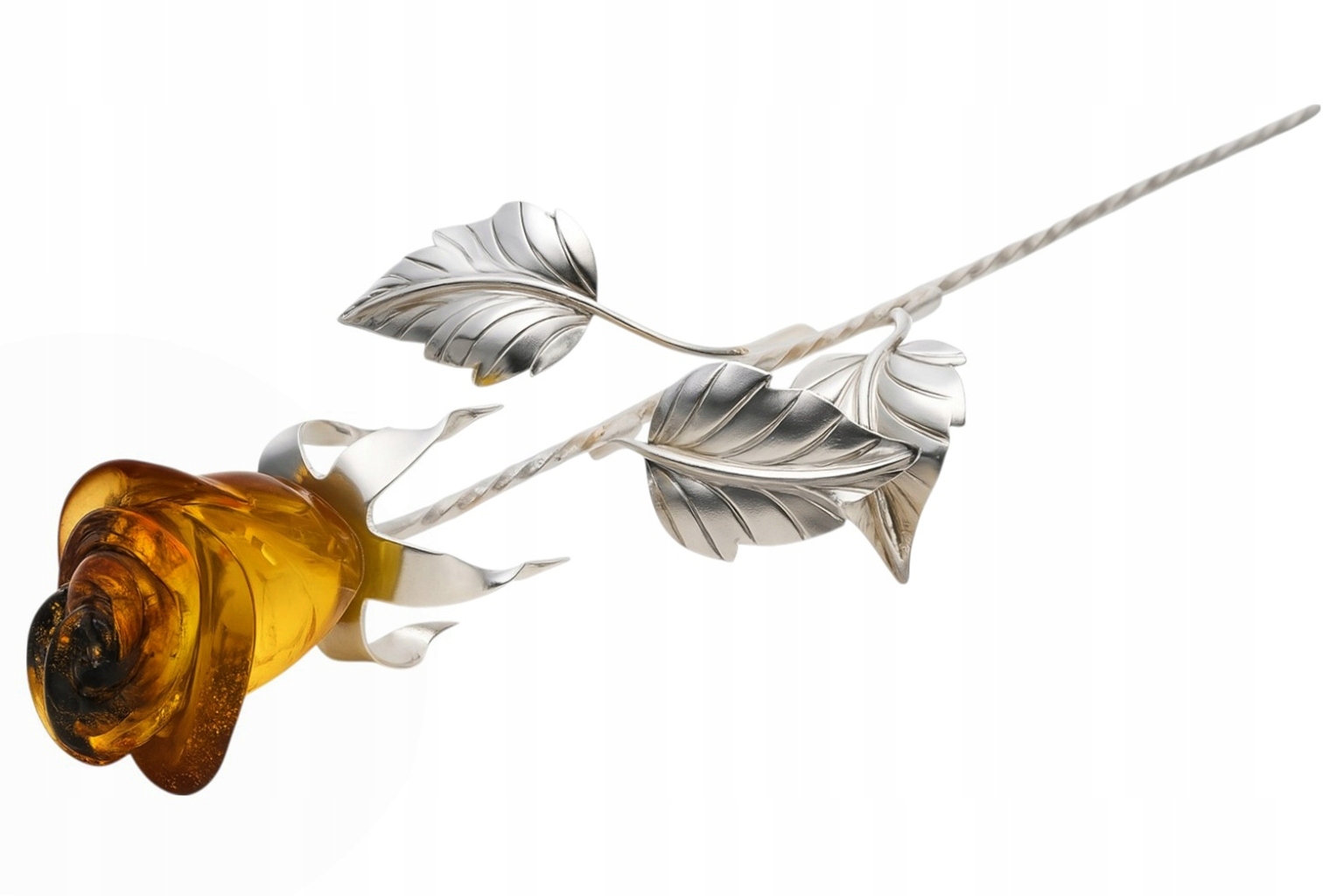 Ruža strieborná Ag 925 z prírodného jantáru