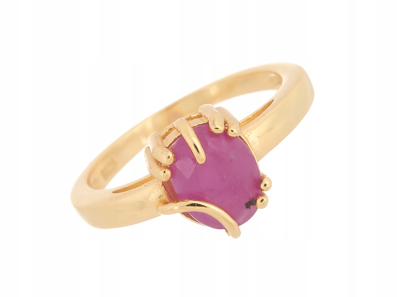 Stříbrný Prstýnek Vel 14, Zlacený Rubín, Přírodní Dárek