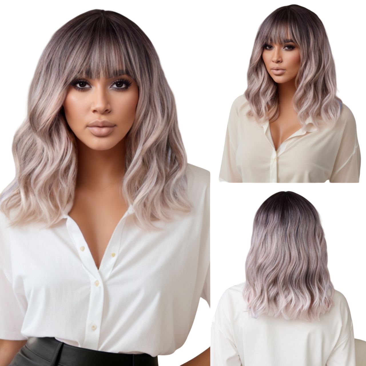 Peruka damska blond ombre popielaty platynowy fale włosy jak naturalne