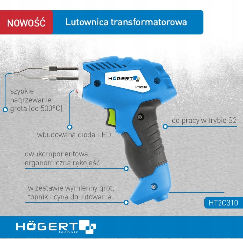 Lutownica transformatorowa 100W 500°C Högert Moc 100 W