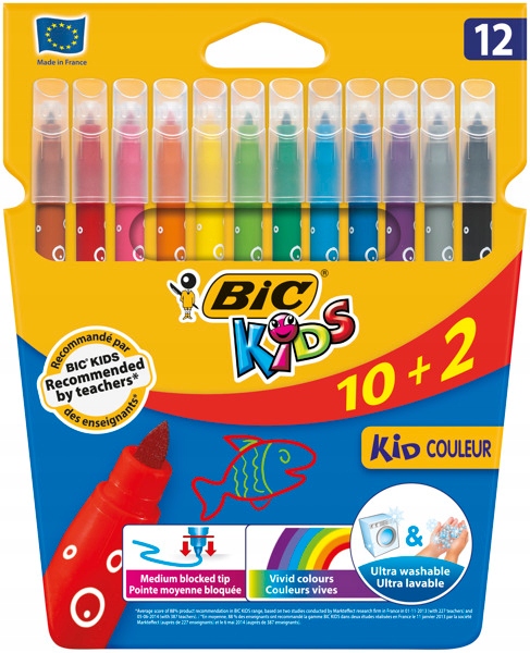 Flamastry Kid Couleur 12 Kolorów BIC Pisaki Mazaki