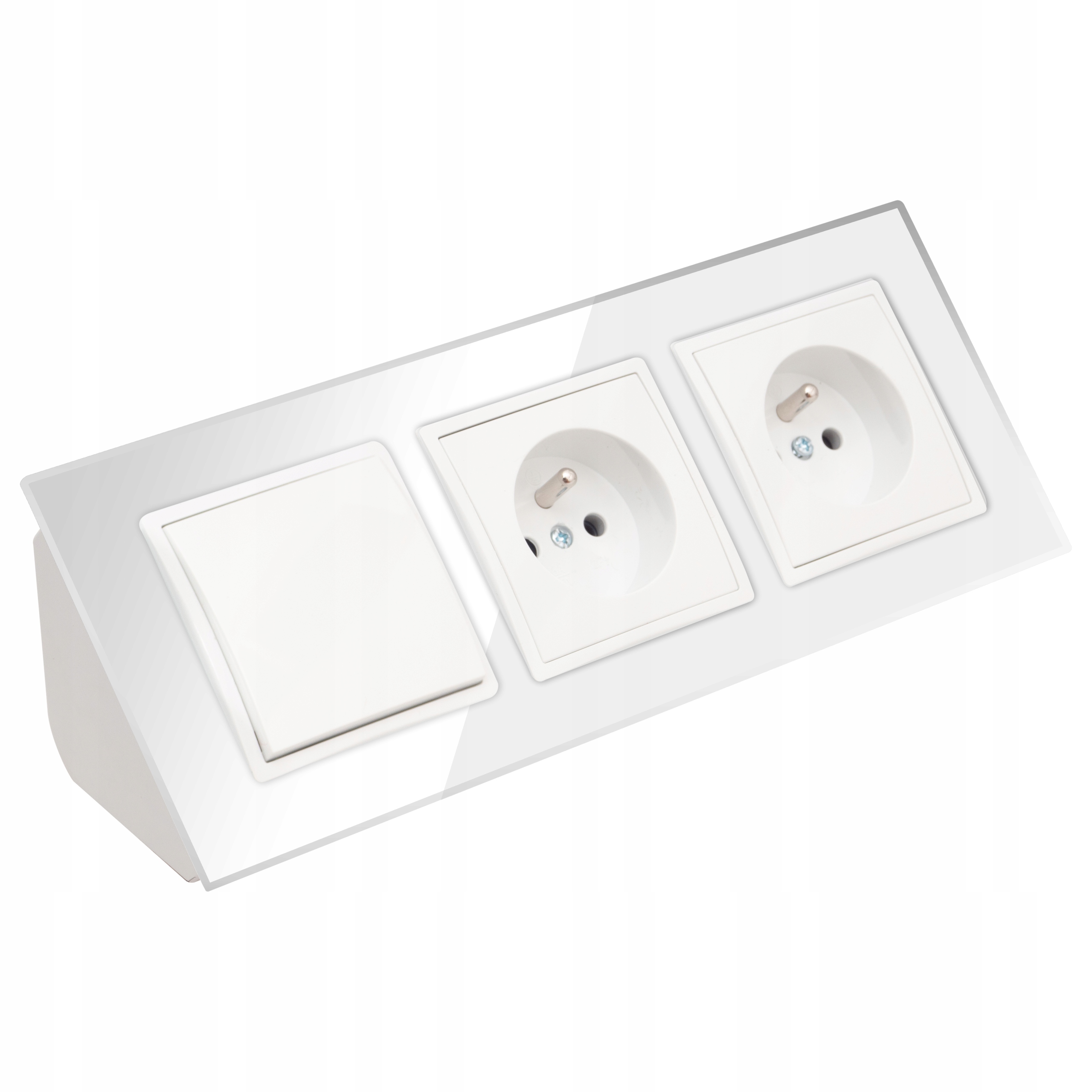 Gniazdo Podwójne Szklane Meblowe Narożne Z Wyłącznikiem Białe Listwa
