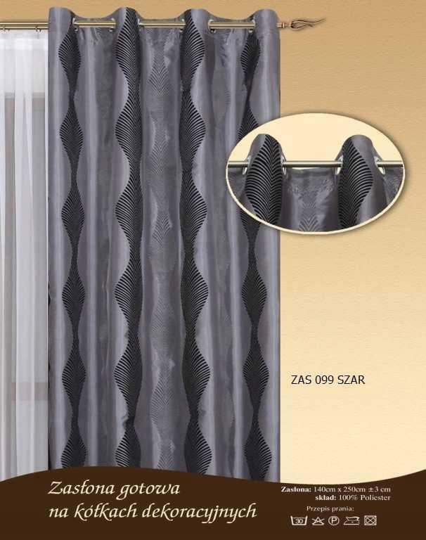 GOTOWE ZASŁONY ZASŁONA 140 X 250 szara kółka