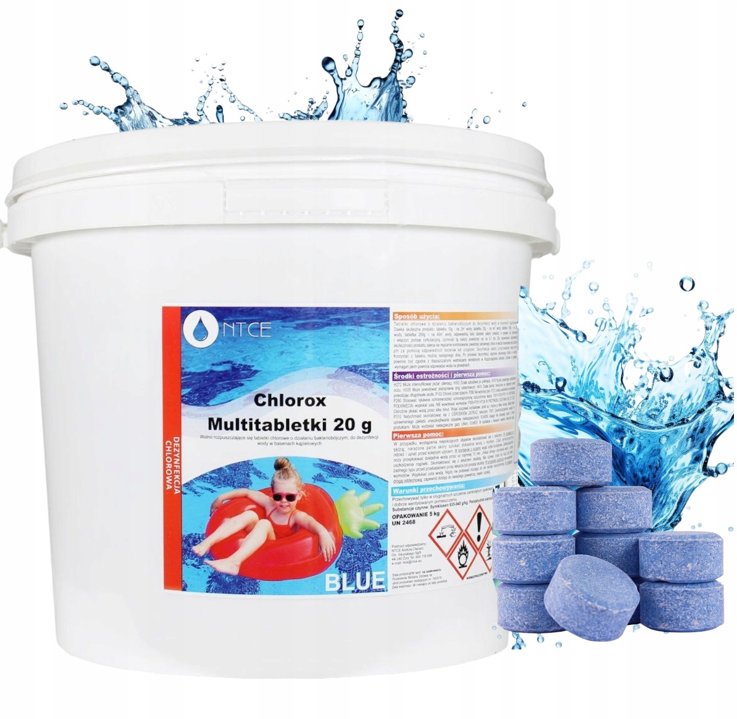 Chlor Do Basenu Tabletki Multifunkcyjne 20g 5kg Jacuzzi Niebieskie Blue