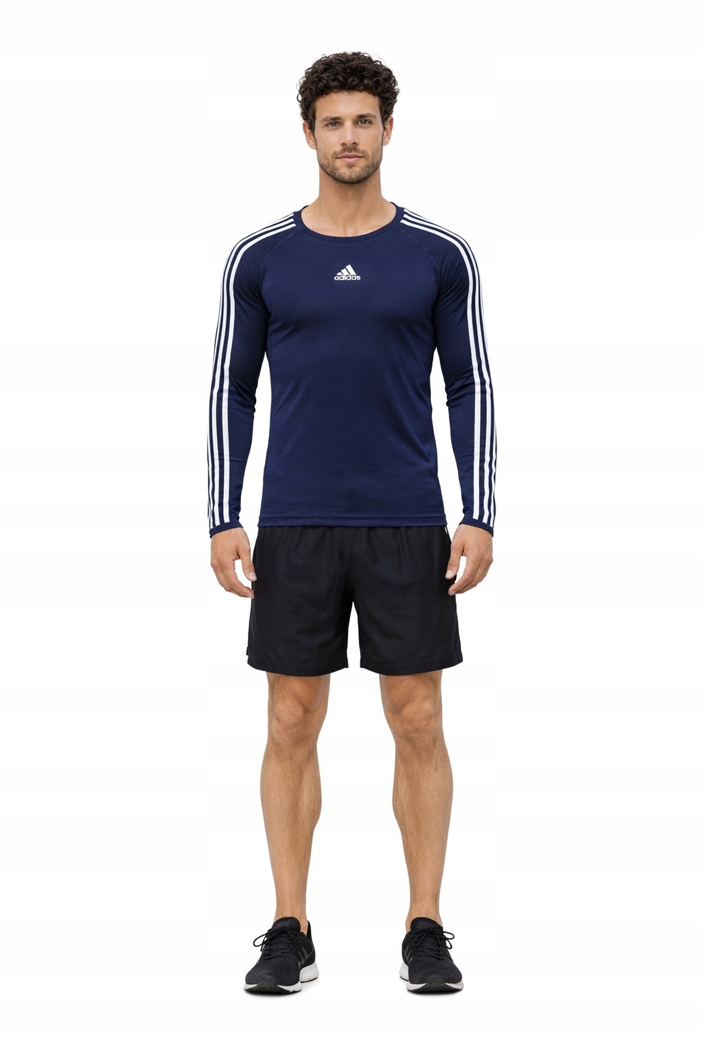 Adidas Tmavě Modré Tričko S Dlouhým Rukávem A Bílými Pruhy, Velikost L I4B