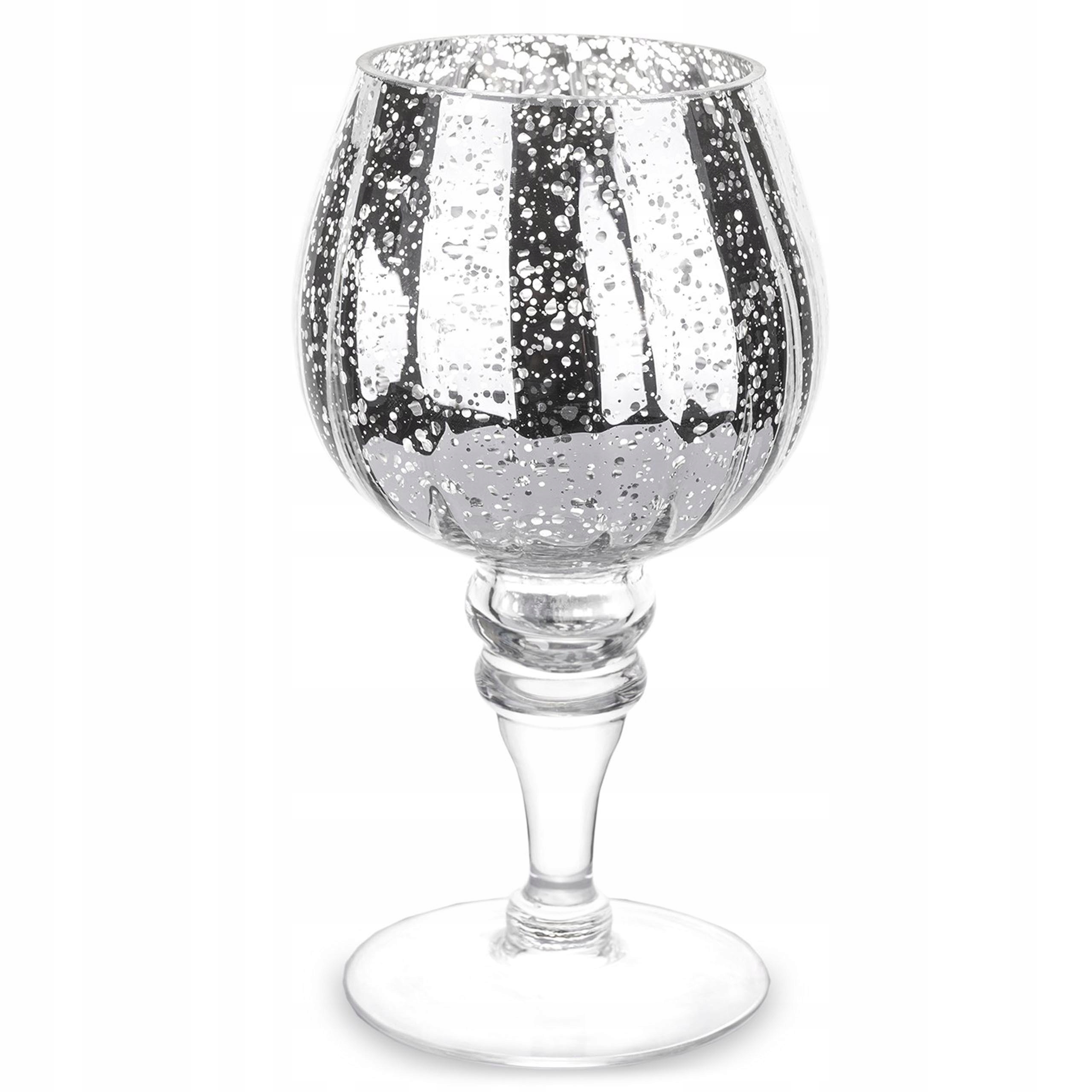 

Świecznik na nodze Glamour srebrny szkło 20cm S