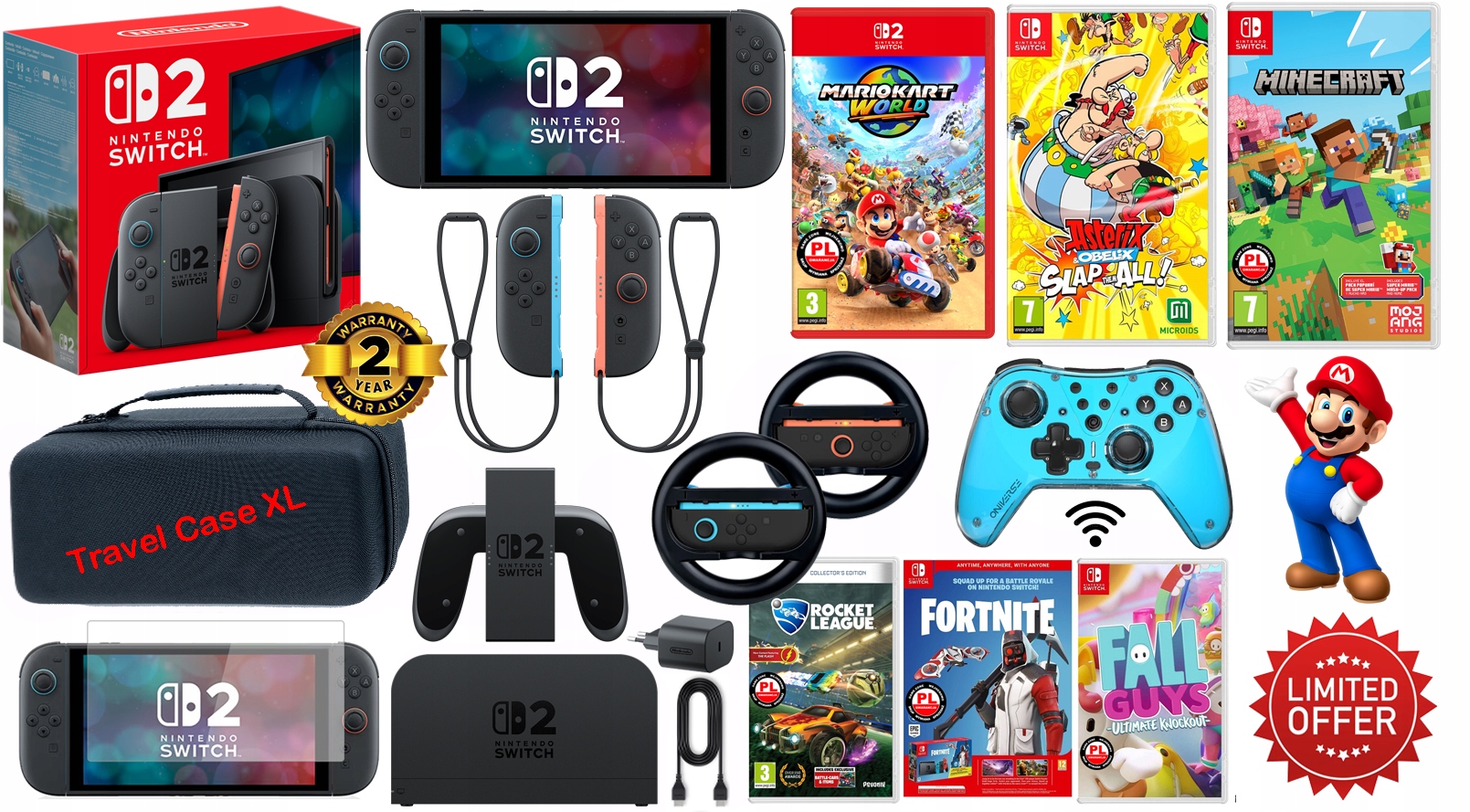 Nintendo Switch 2 256GB gry etui szkło Pro pad 2 kiero Gw 24m