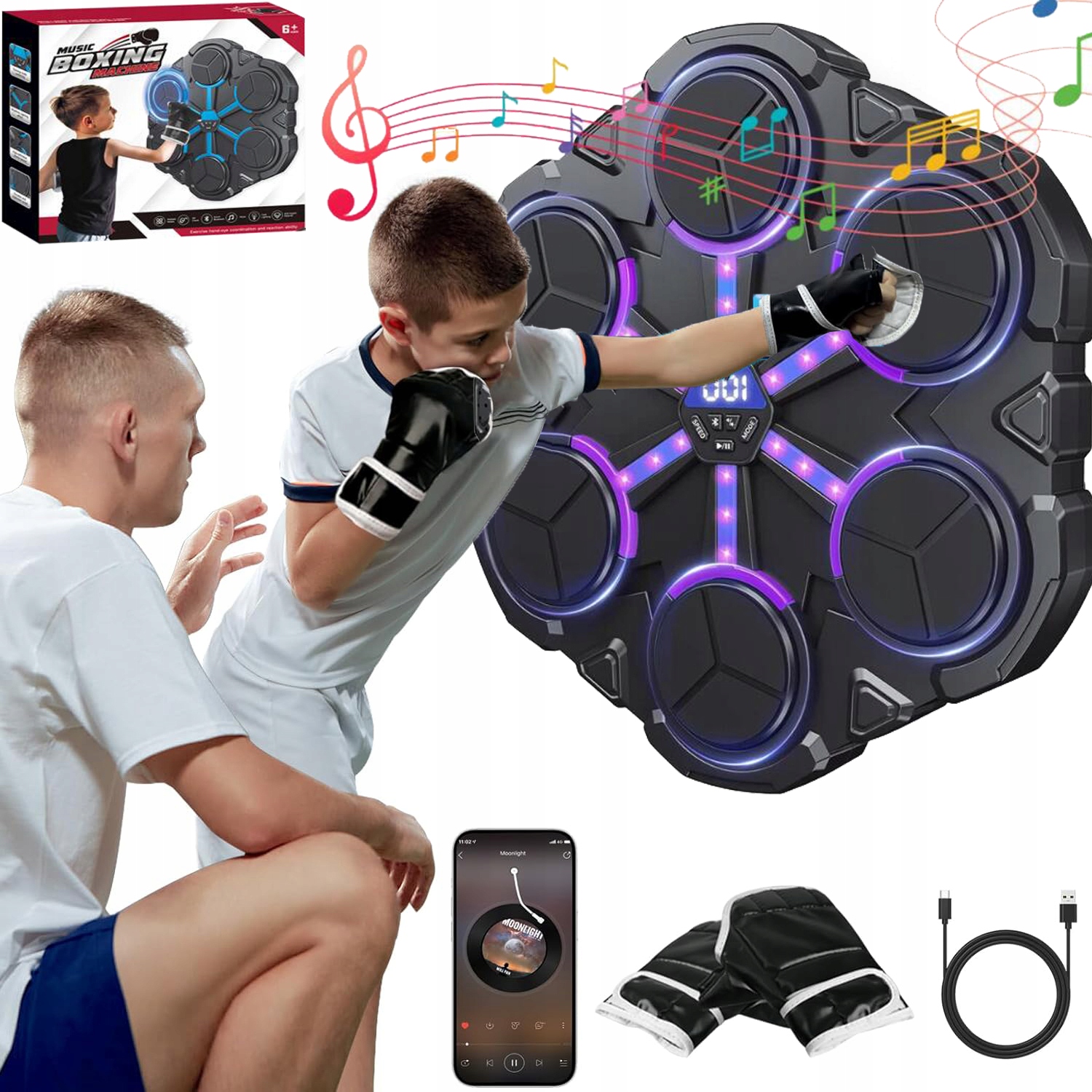 Hudbení Boxovací Stroj Boxovací Nástěnný Terč Bluetooth 9 Rychlostí Rukavice