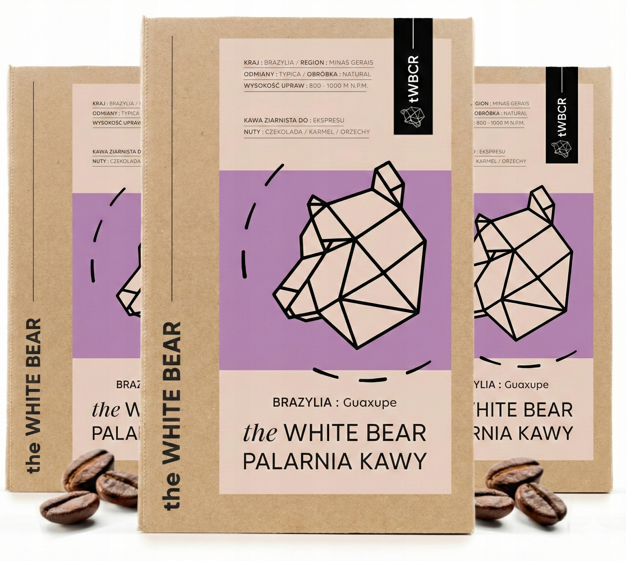 Sada 3 x káva káva Arabica The White Bear Brazil Guaxupe A 1000 g