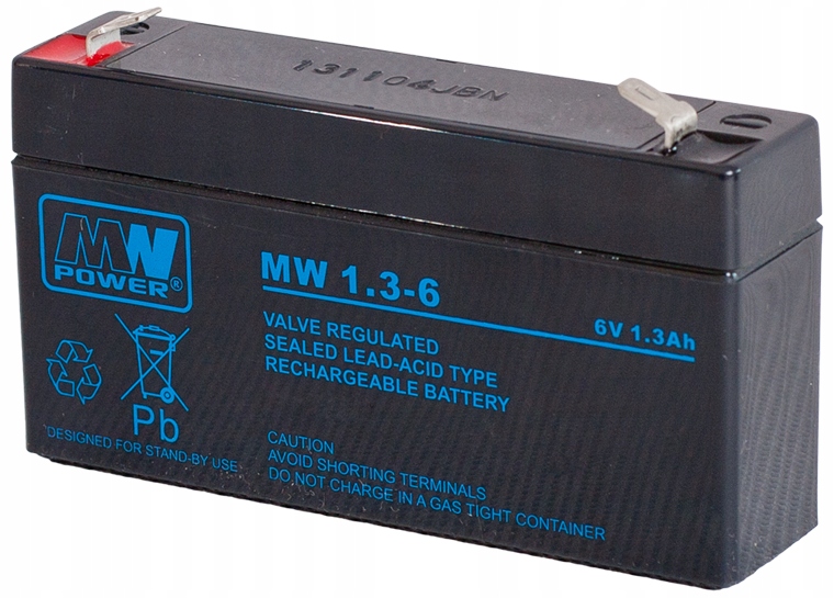 AKUMULATOR BATERIA BEZOBSŁUGOWY MW POWER MW1,3-6 V 6V 1,3AH MW1.3-6 MW1,3