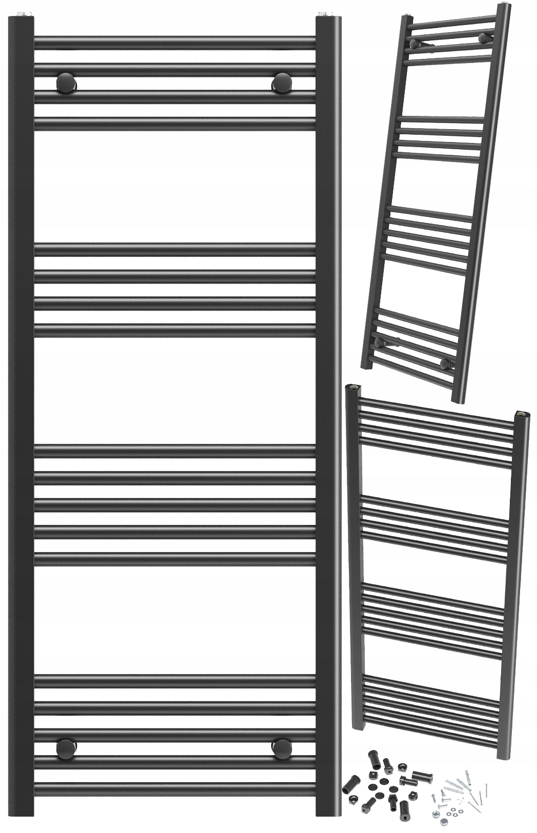 Koupelnový Radiátor Černý Žebříkový 50x120 cm Montáž 180° Radiátor Breno