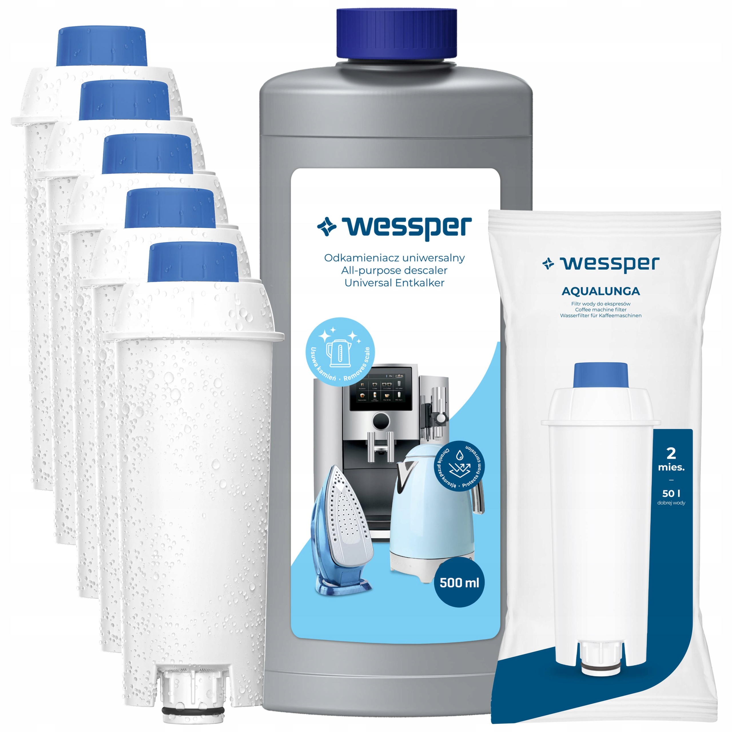 Levně Sada Wessper pro kávovar Delonghi: 5x vodní filtr odvápňovač 0,5l