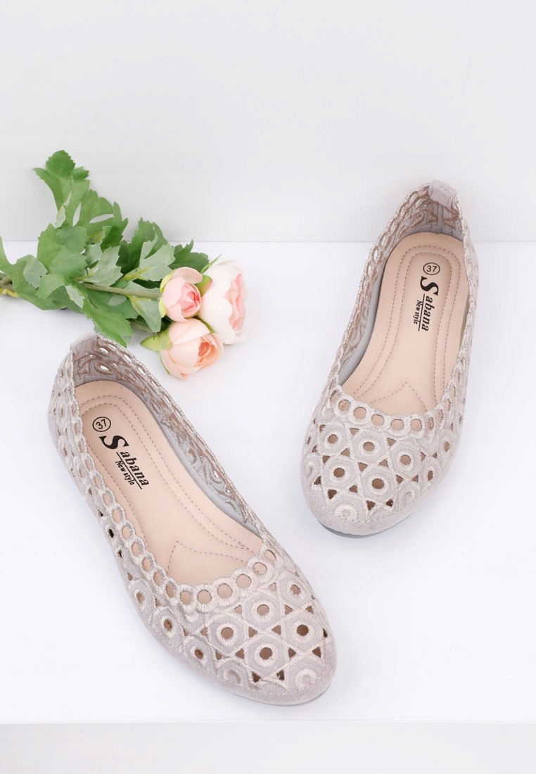 SZARE BALERINKI DAMSKE AŻUROWE BUTY PŁASKIE WKŁADKA EKOSKÓRA WYGODNE LEKKIE Marka inna