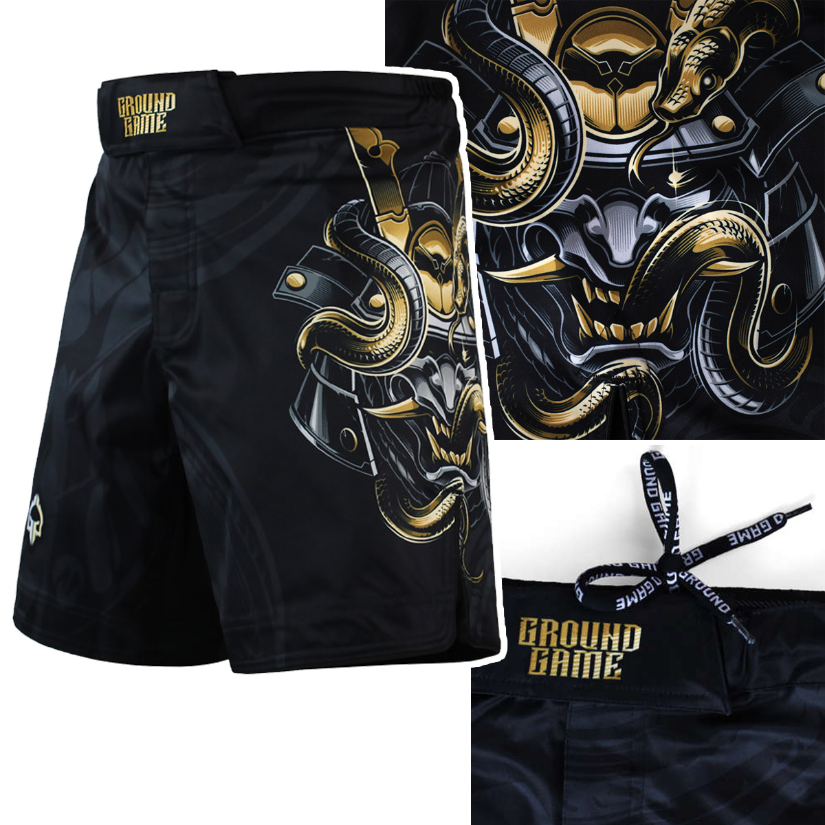 Krótkie spodenki męskie treningowe Ground Game Mma Oni Samurai Czarne r. XL