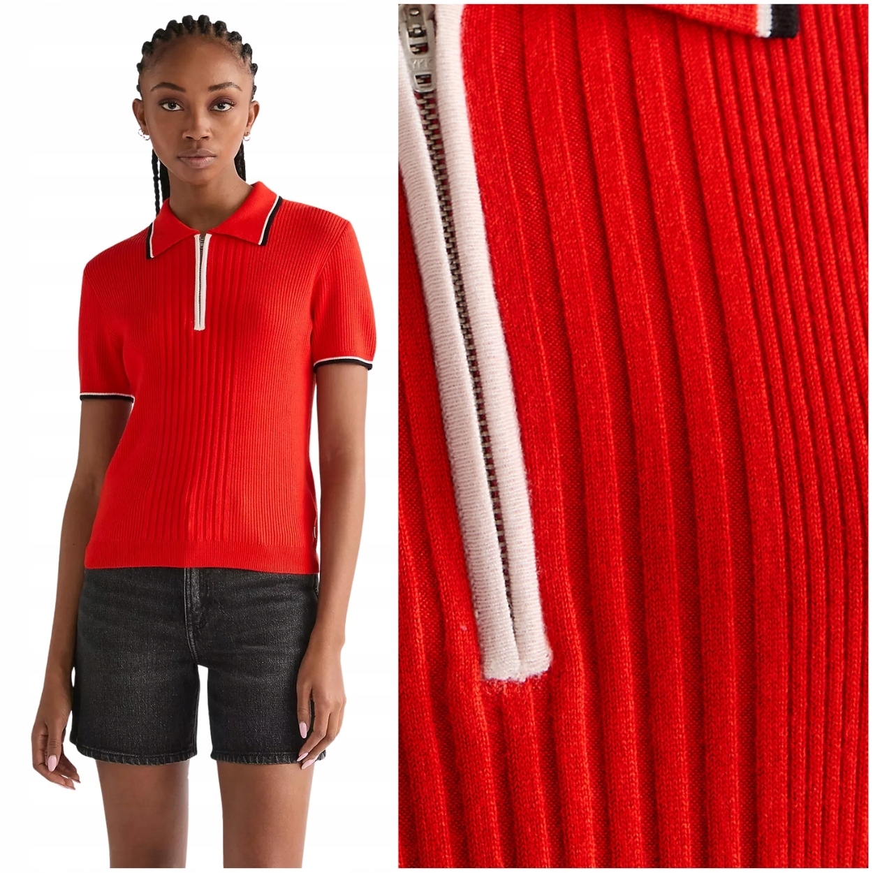 Wrangler Quarter Zip Polo Flame Scarlet polokošile na zip S