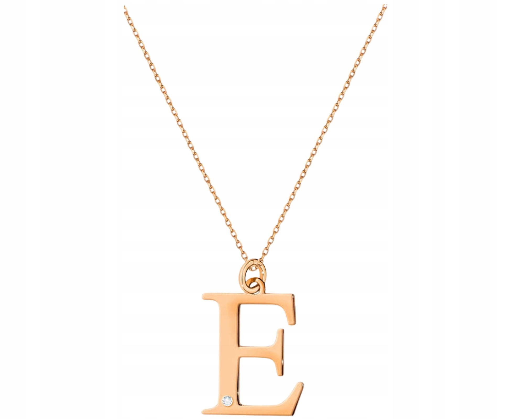 Růžové Zlato Náhrdelník Písmeno E S Briliantem Gravírování 585
