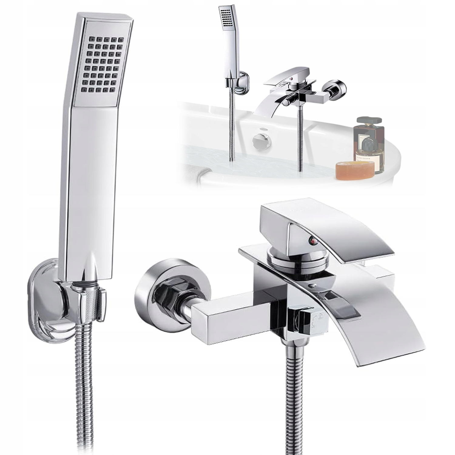 Vanová Baterie Komplet Se Sprchou Sprchová Hlavice Hadice Stříbrný Držák