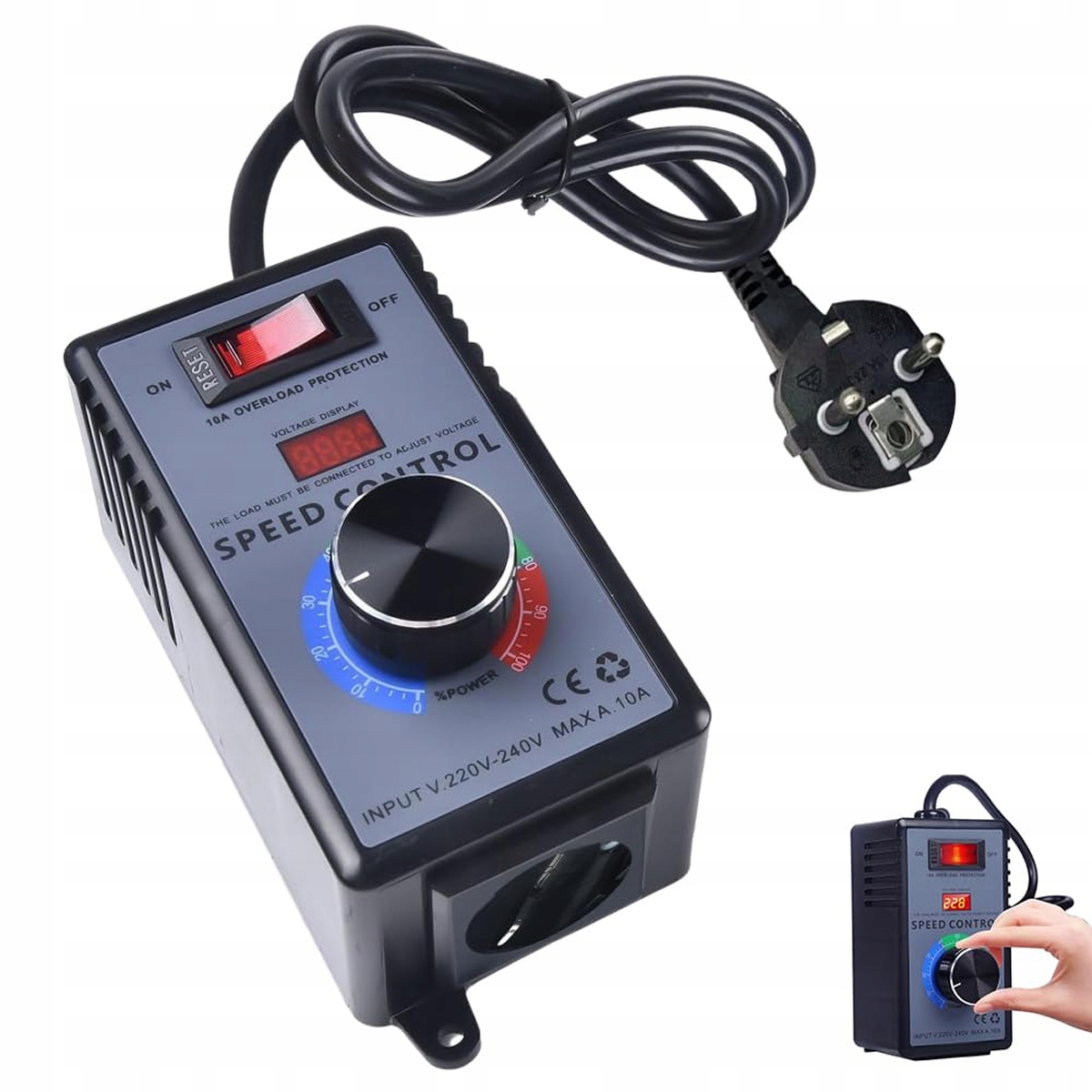 Regulator Prędkości Obrotów Silnika 4000W 230V Wtyczka Eu Płydna
