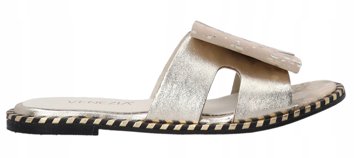 Venezia zlaté dámské kožené nazouváky pro každodenní nošení s mašličkou 37