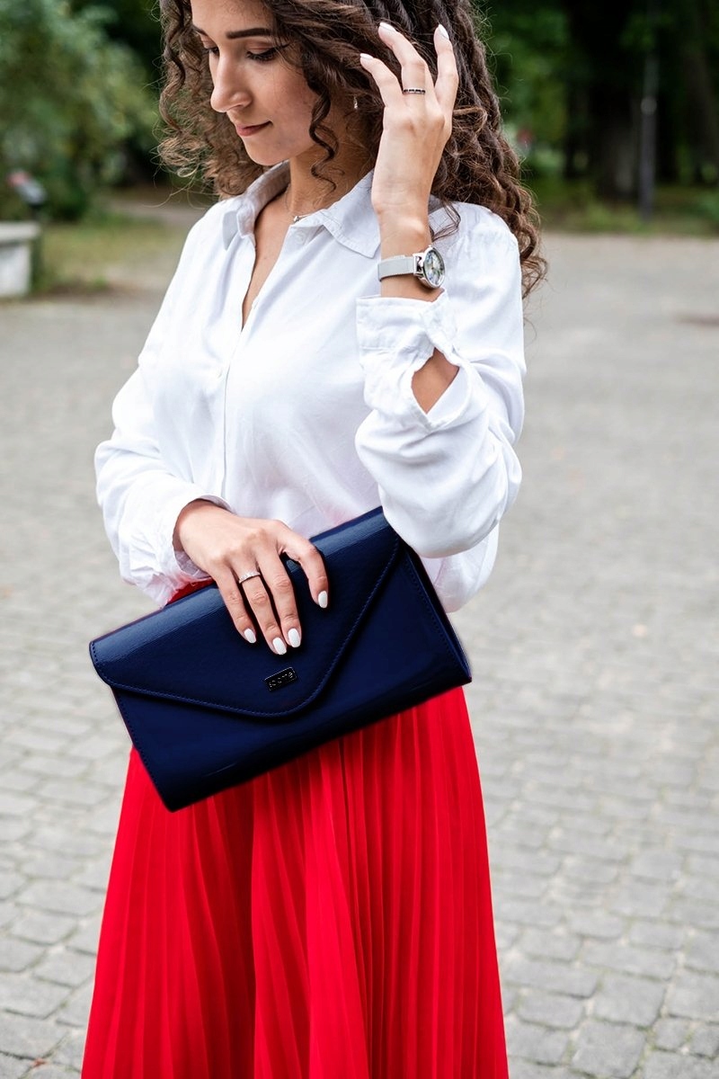 GRANATOWA KOPERTÓWKA TOREBKA WIZYTOWA SOLOME L5 ZAMSZ Kolekcja SOLOME