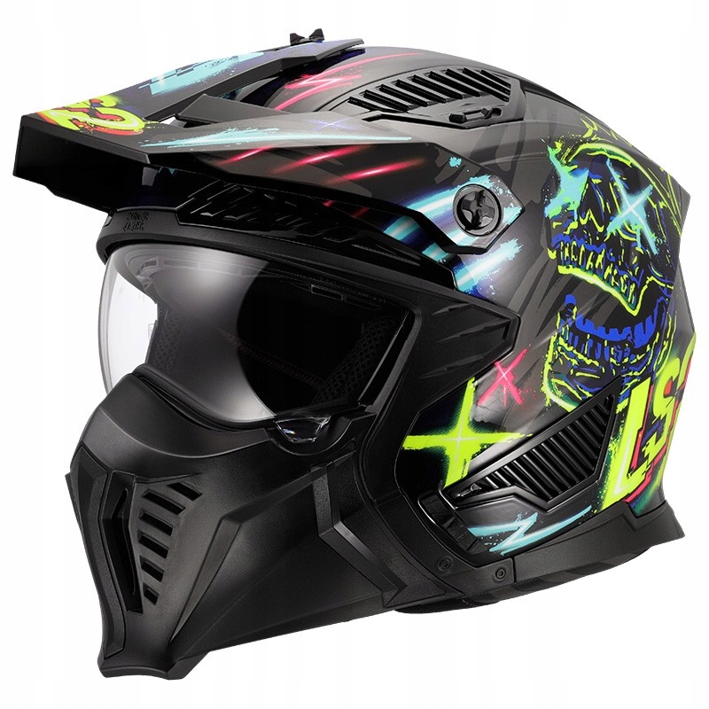 LS2 OF606 Drifter Rayz Black Blue prilba s odnímateľnou čeľusťou XL