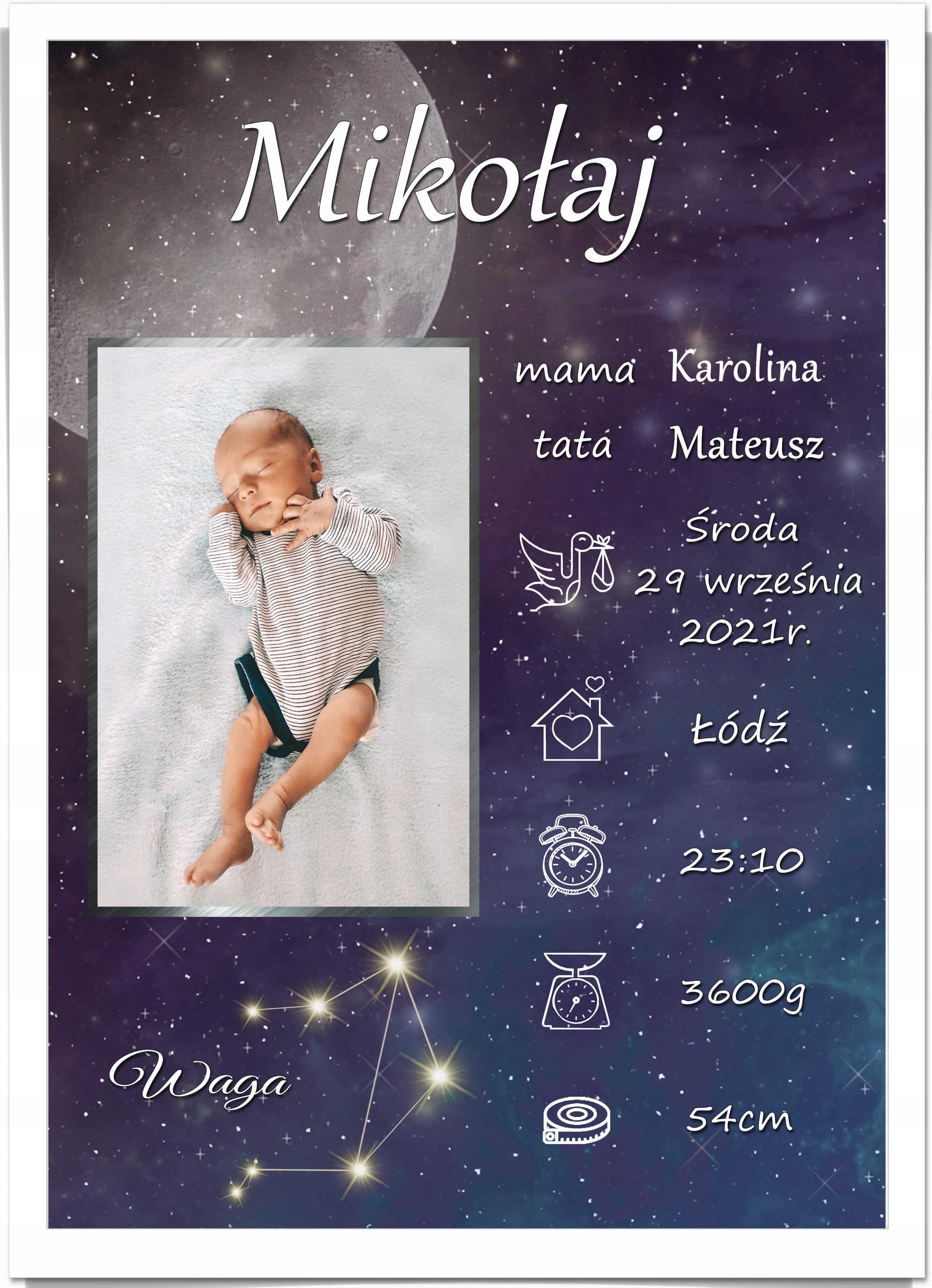 

Metryczka ze zdjęciem A4 Urodziny Chrzest wzór 10