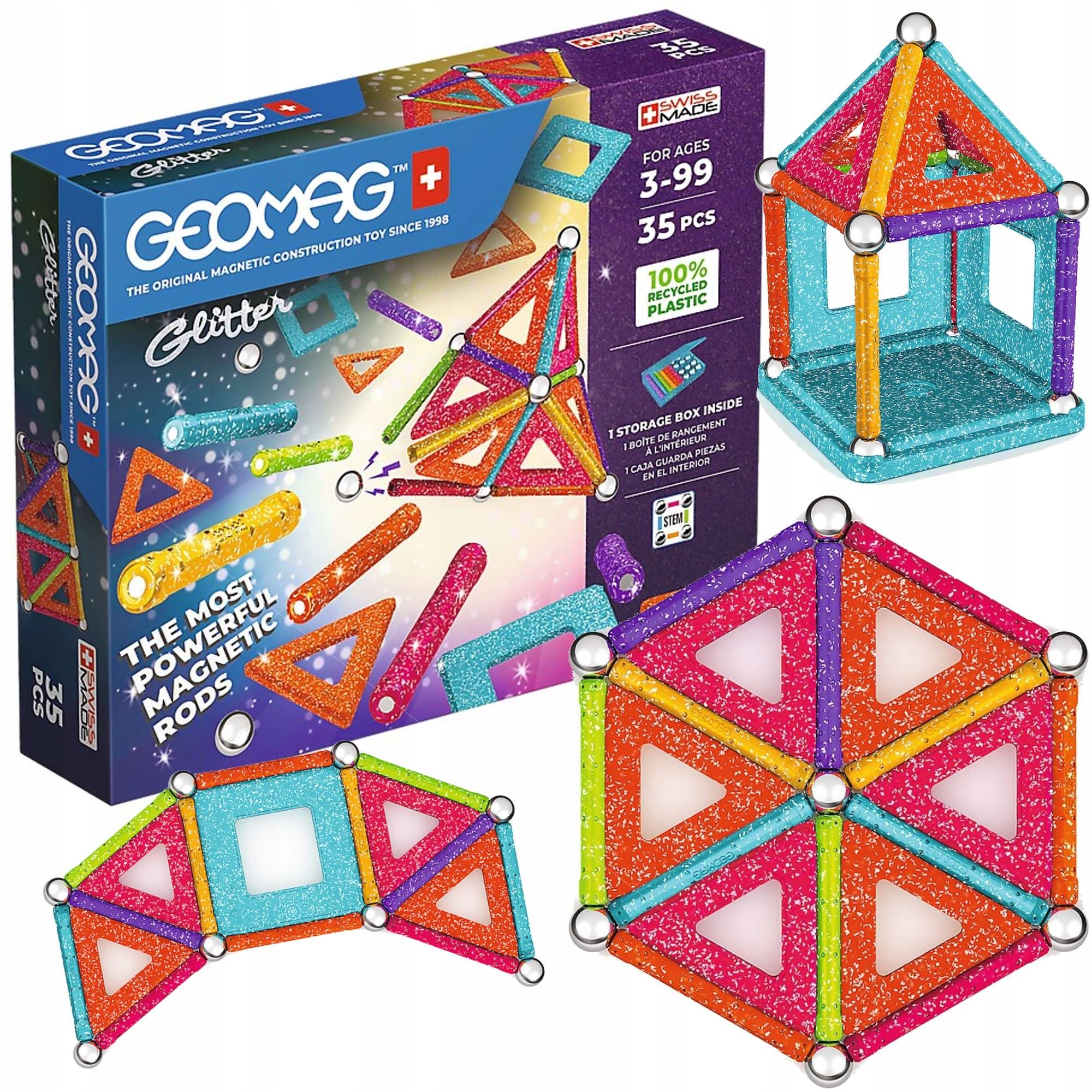 

Klocki Magnetyczne Glitter Brokatowe Recycled 35EL