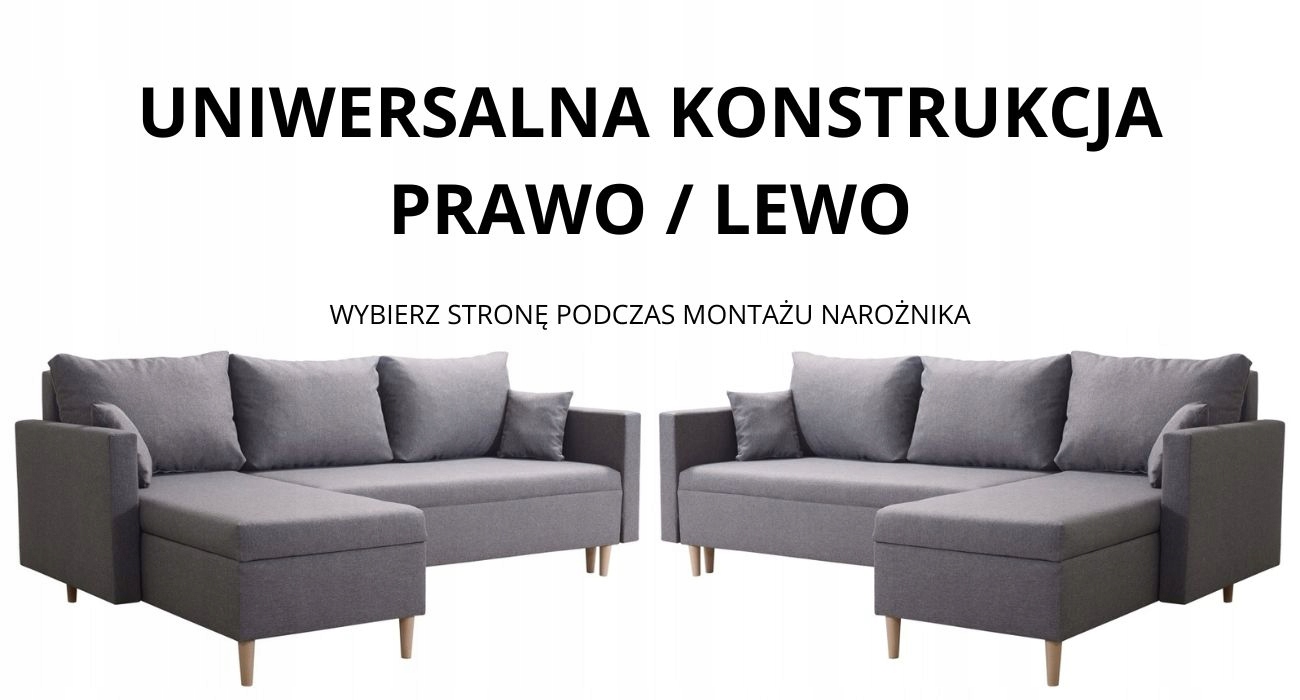 NOWOCZESNY NAROŻNIK z FUNKCJA SPANIA ROZKŁADANY SCANDIK + 2x pojemnik Wielkość trzyosobowa