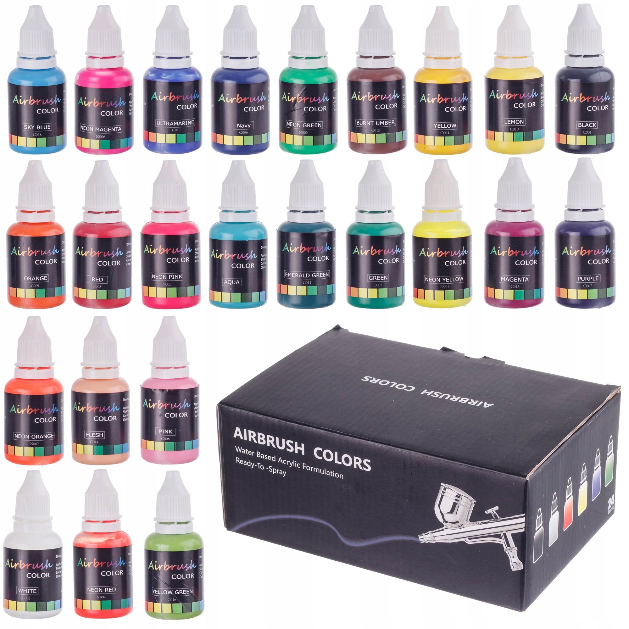 Akrylové barvy pro aerograf 24 x 20 ml Různé Barvy Velký set