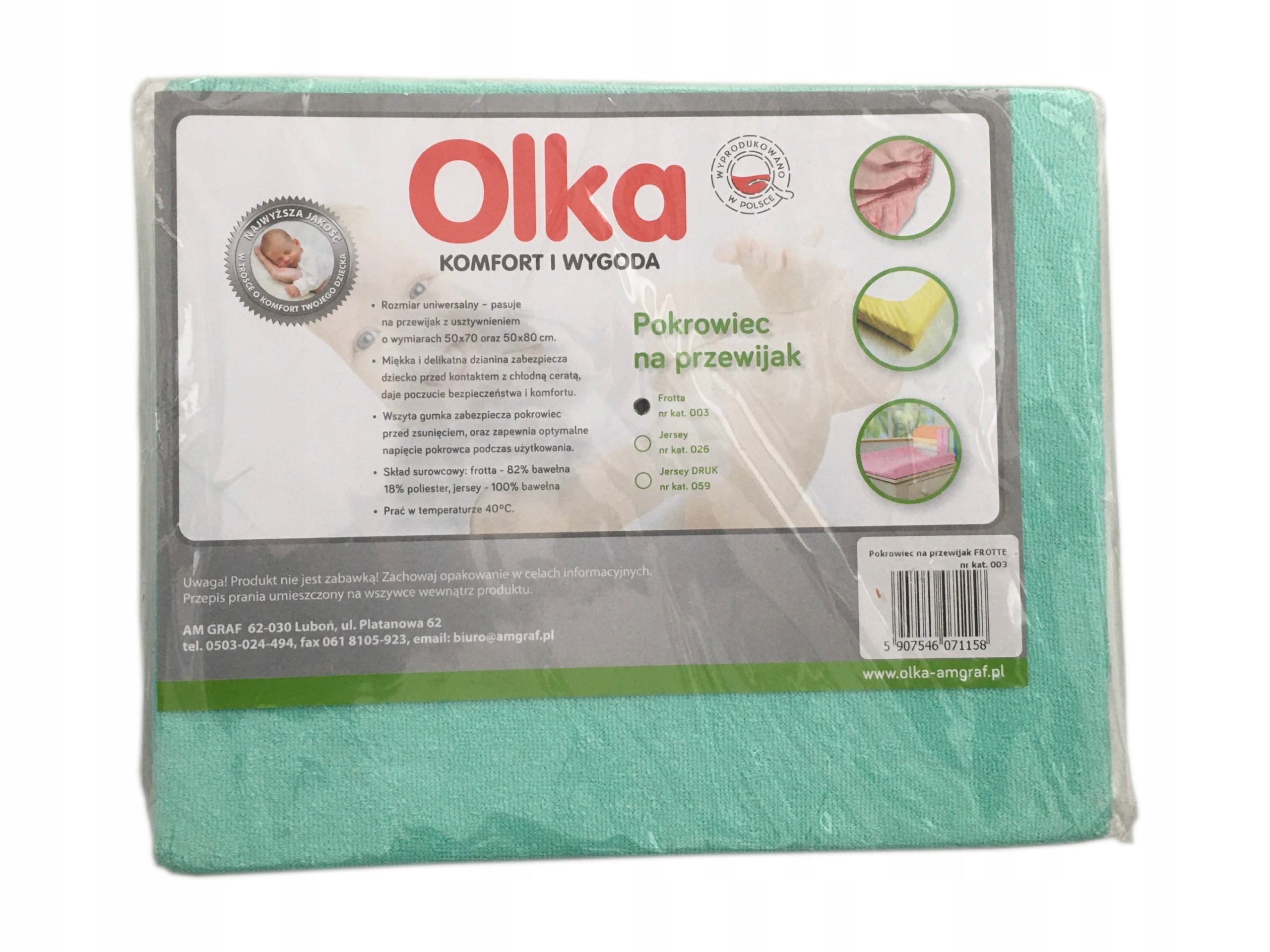 Pokrowiec na przewijak Olka frotta miętowy pokrowiec frotte