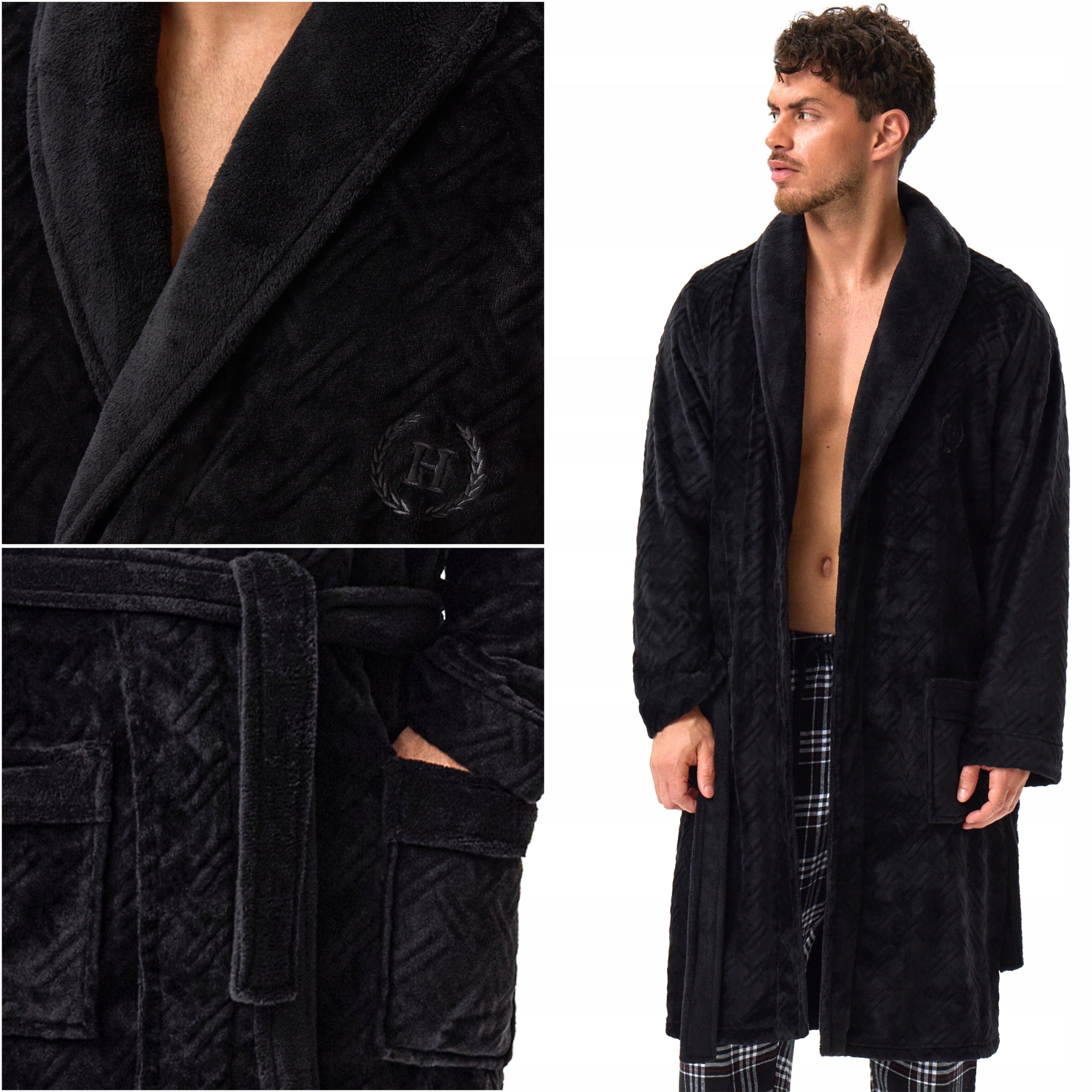 Pánský Župan Henderson Huge s elegantním zavazováním v pase a Límečkem XXL