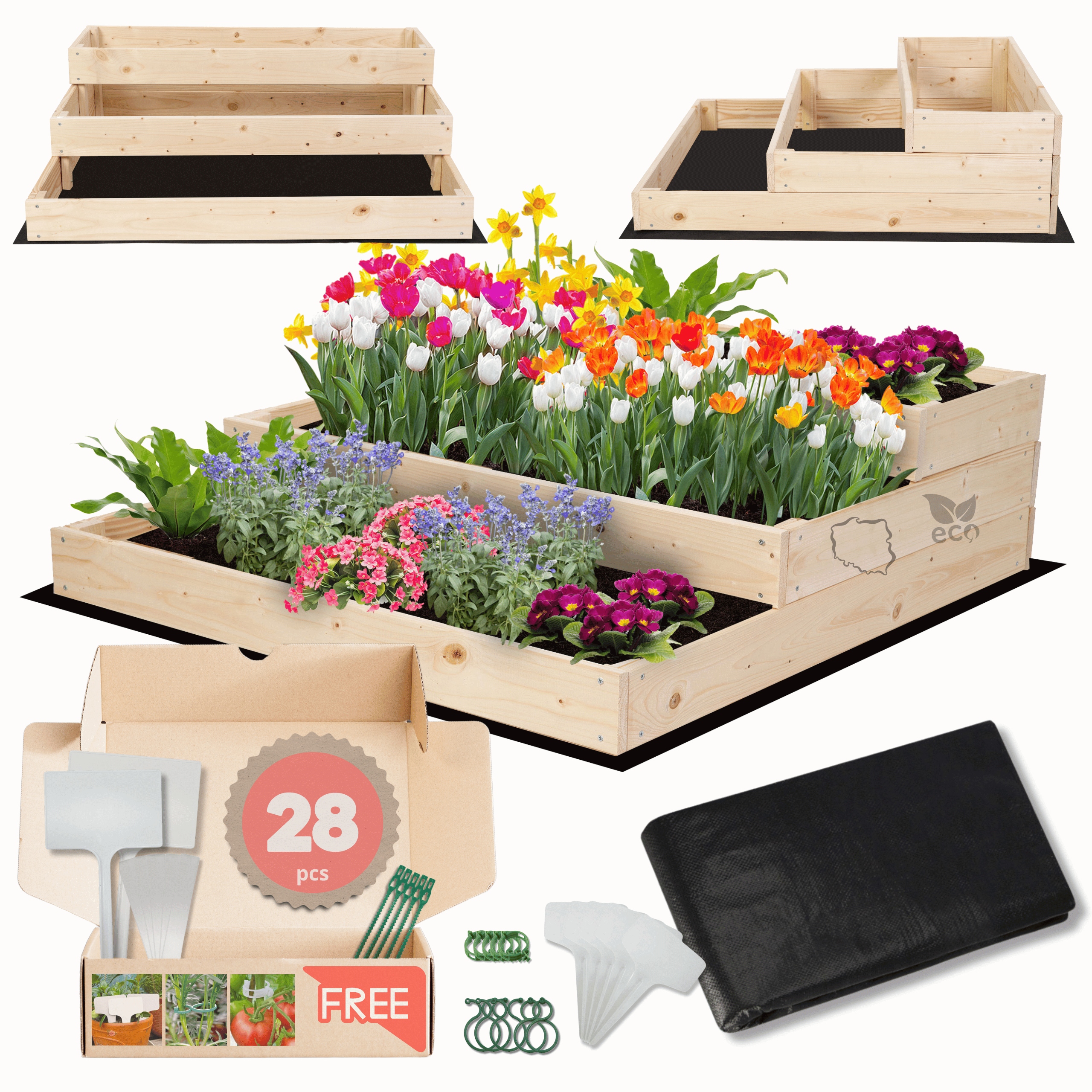 Zeleninový Záhon dřevěná truhla s květináčem pařeniště patrová pro treláž 27x90x90