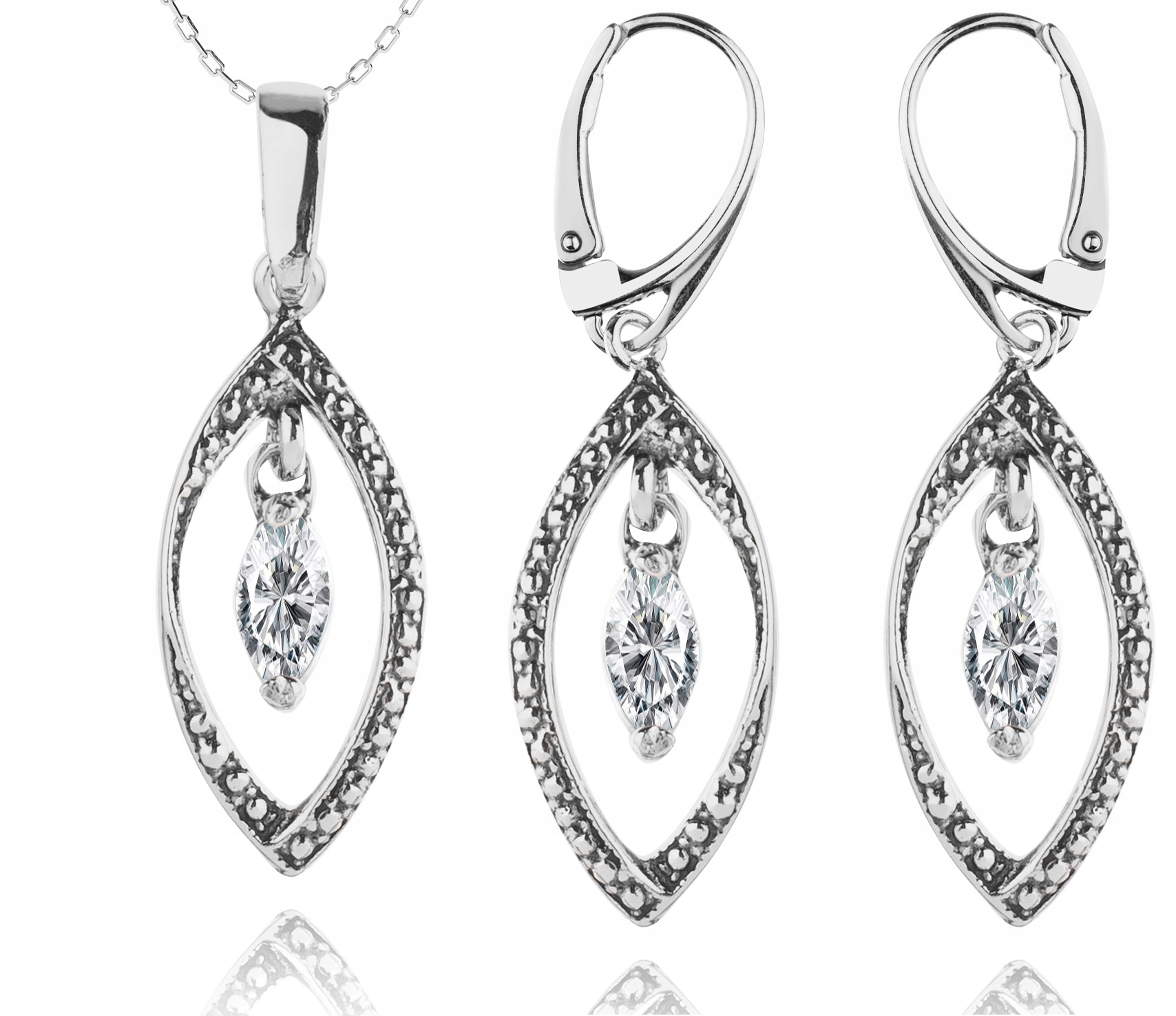 

Srebrny Komplet Biżuterii Z Cyrkoniami Angielskie