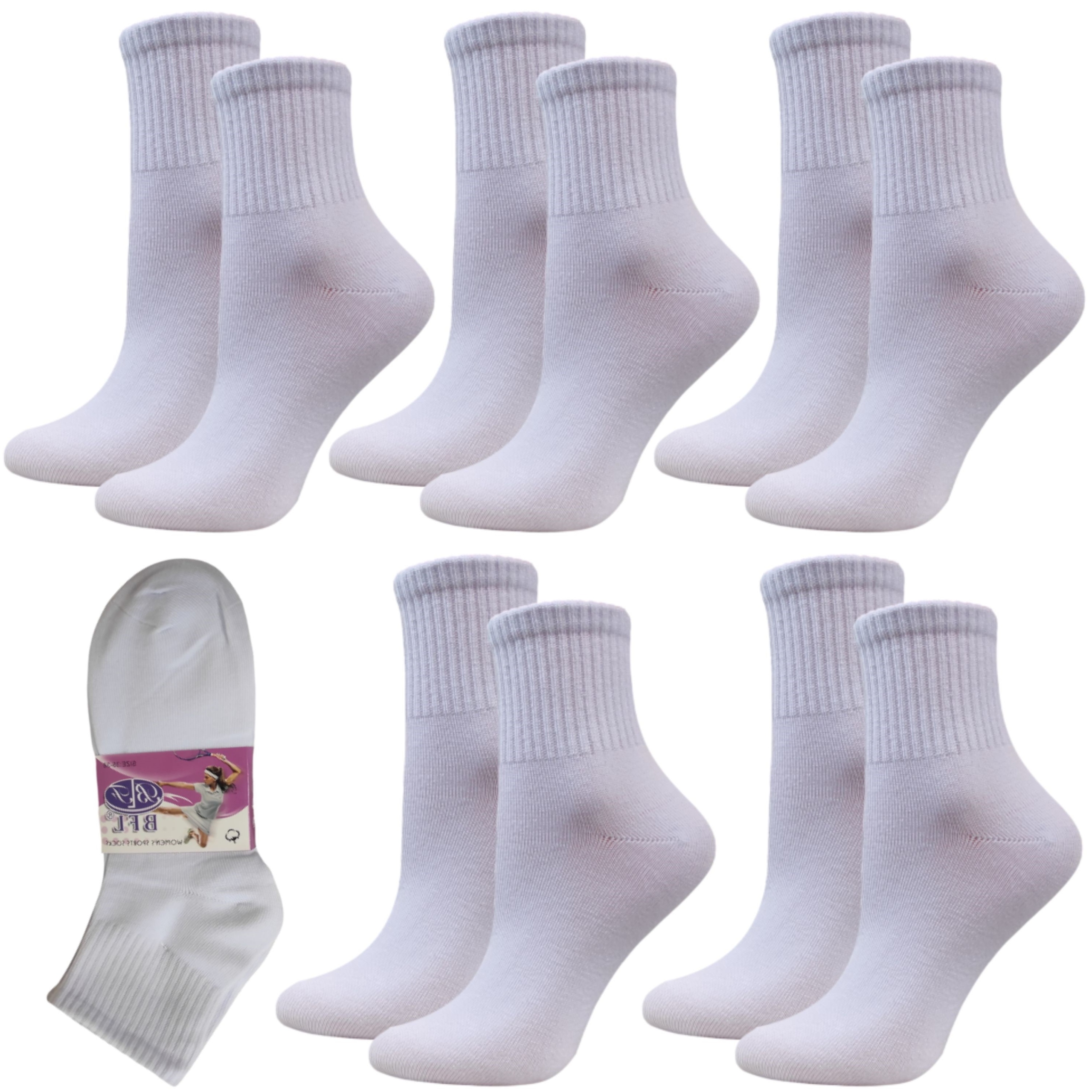 5 X SKARPETY DAMSKIE SPORTOWE SKARPETKI BAWEŁNIANE BIAŁE