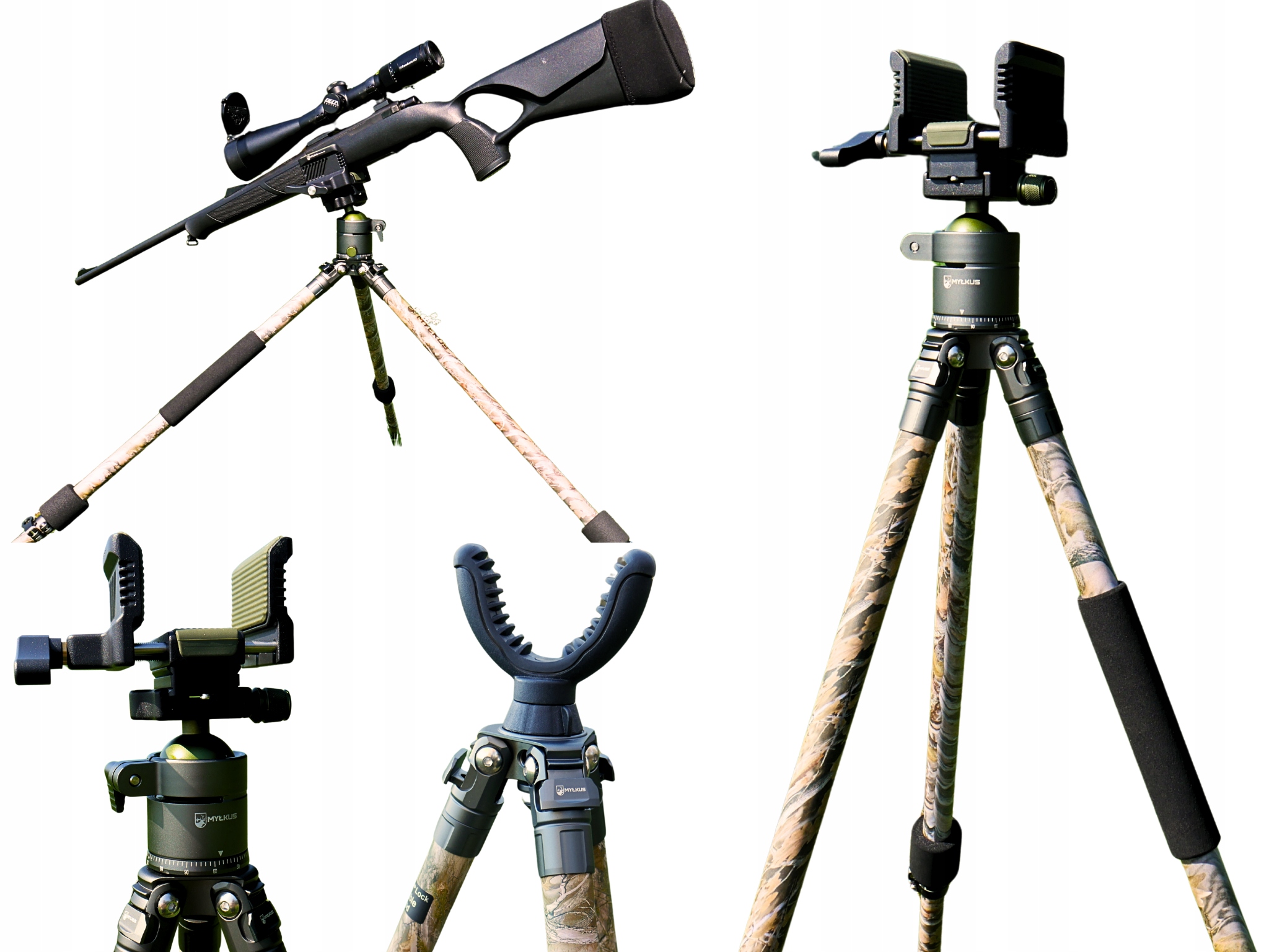 Lovecký pastorál, stabilní střelecký trojnožek s držákem Myłkus, lehký