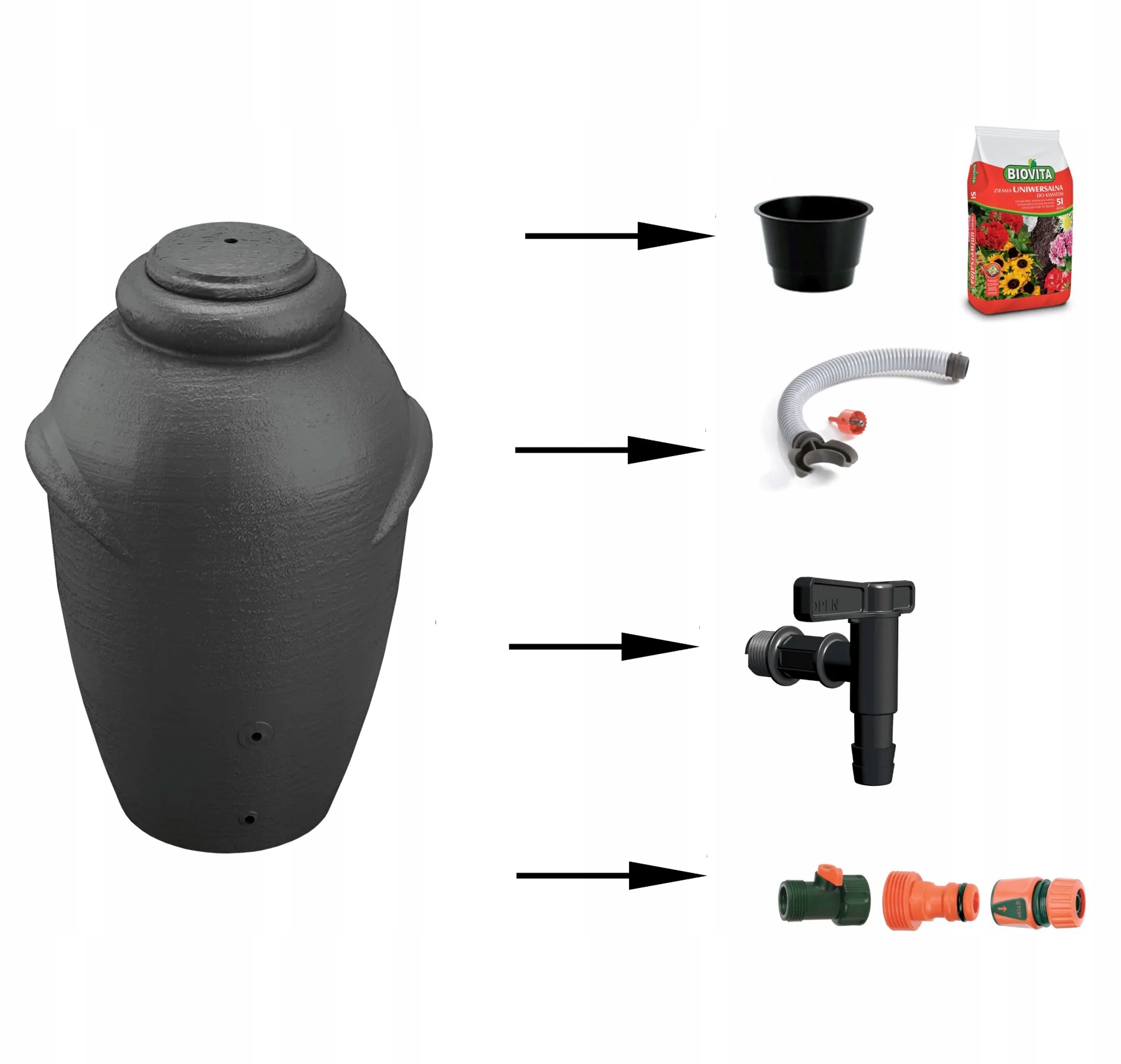 

Kompletny zbiornik na deszczówkę 360L antracyt