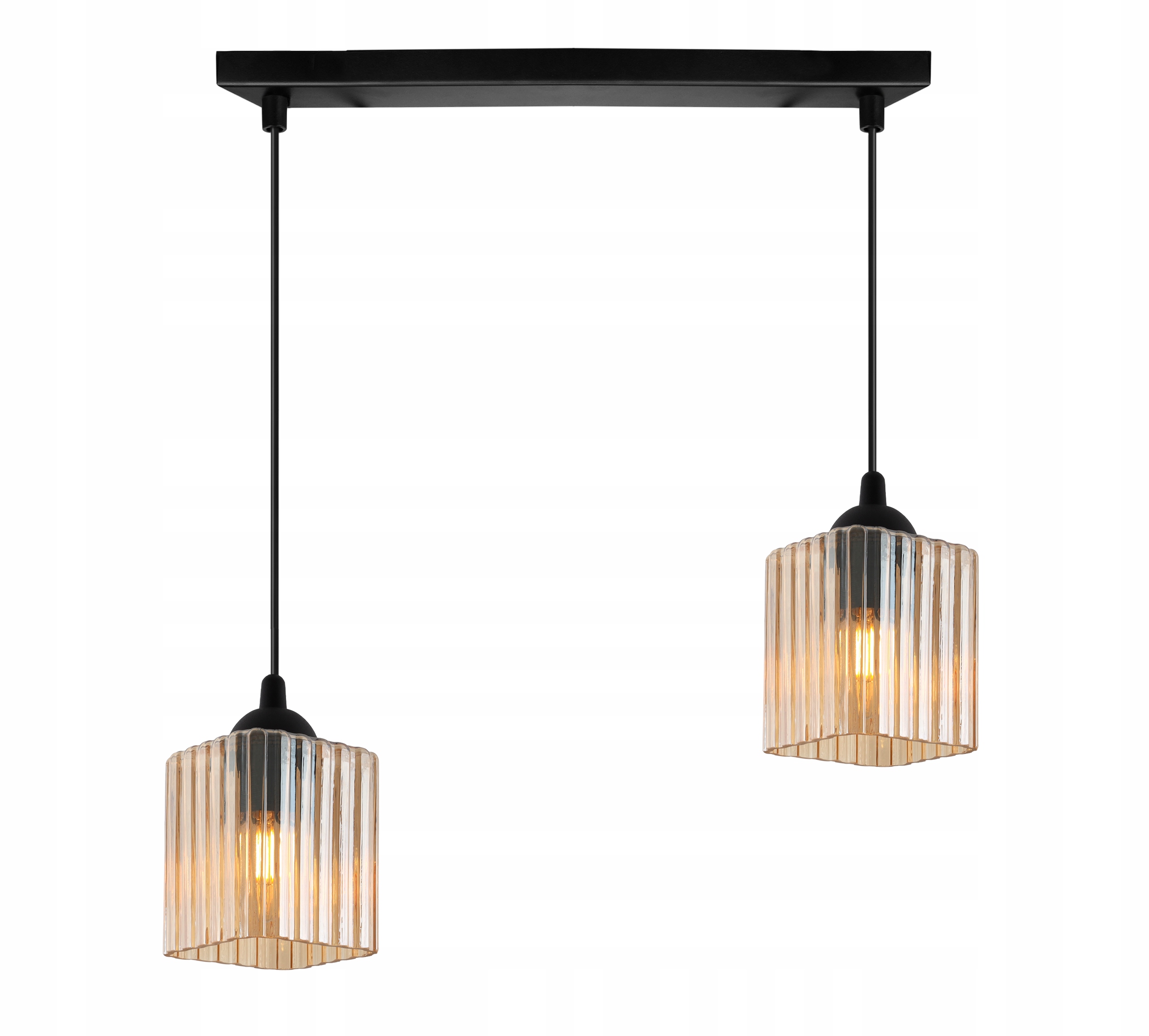 Lampa Sufitowa Wisząca Żyrandol Czarna Podwójna Szklana Miód Glamour E27