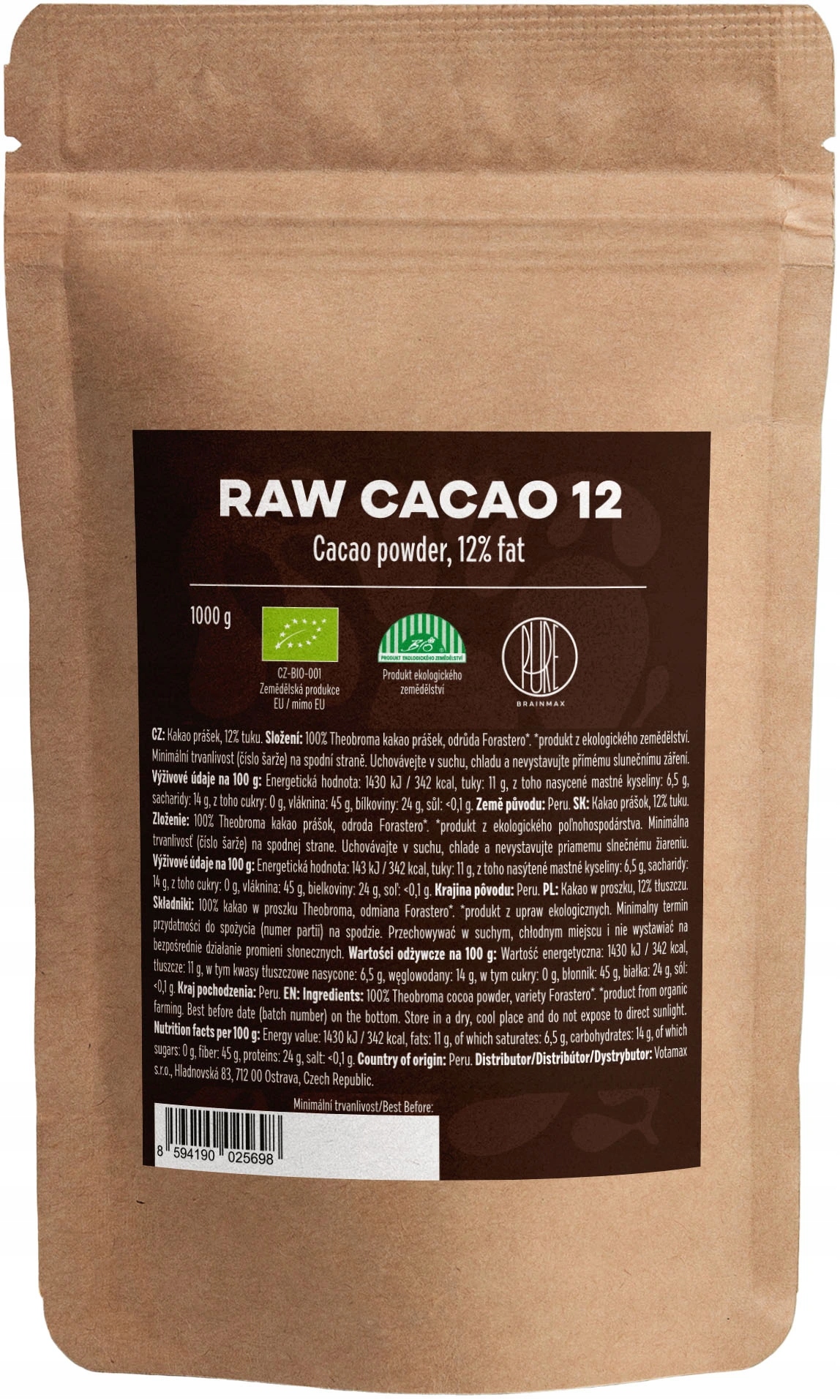 BrainMax Pure Raw Cacao 12, Bio, 1kg