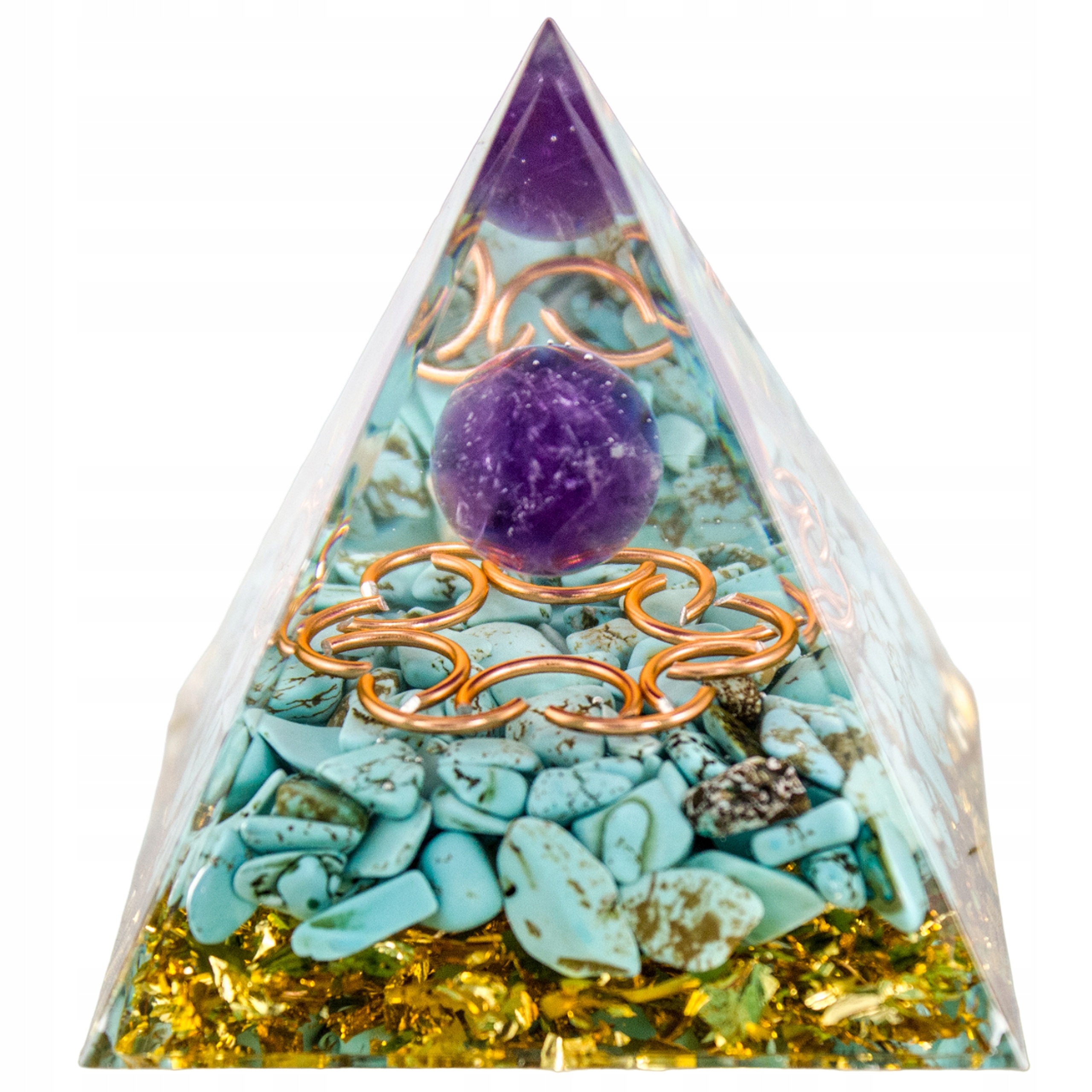 Orgonit Pyramida Tyrkysová Ametyst Zlatá Fólie Harmonizace Čištění Čaker
