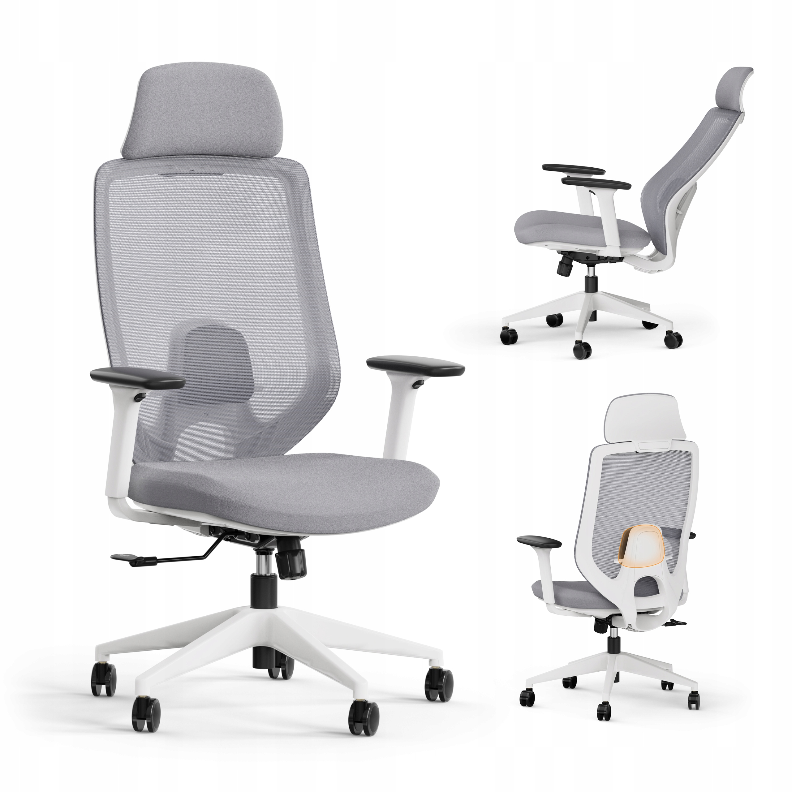 Fotel Biurowy Ergonomiczny Krzesło Obrotowe Materiałowy Szary Sense7 Nakai