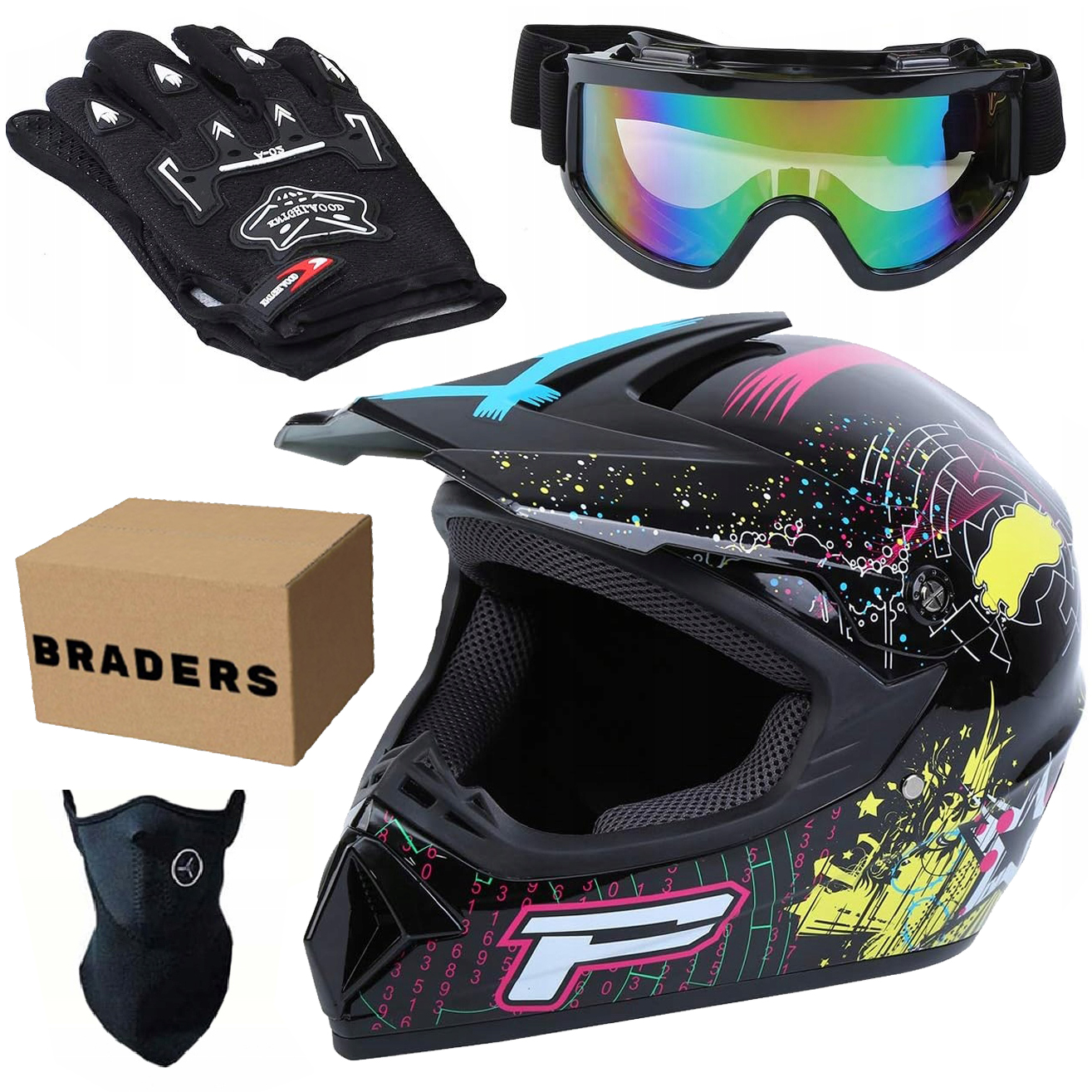 Motocyklová Přilba Cross XL Brýle Maska Rukavice Set Enduro Lehký Set