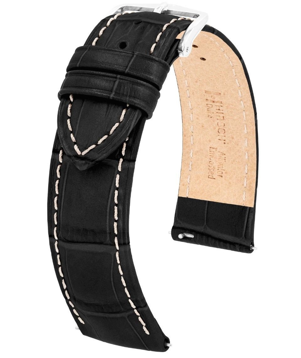Černý Klasický Kožený Řemínek Na Hodinky Hirsch Duke L 18 mm Krokodýl