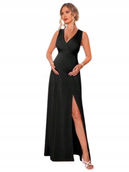 Černé Šaty maxi šaty Shein s rozparkem a výstřihem do V, velikost 1JB