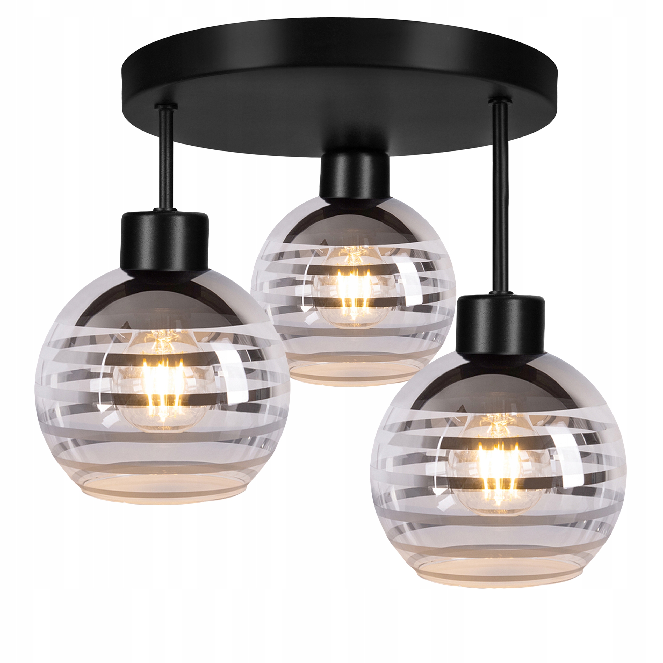 Závěsné stropní svítidlo Stropní Svítidlo pevná na 3x E27 skleněné stínidlo Kula proužky