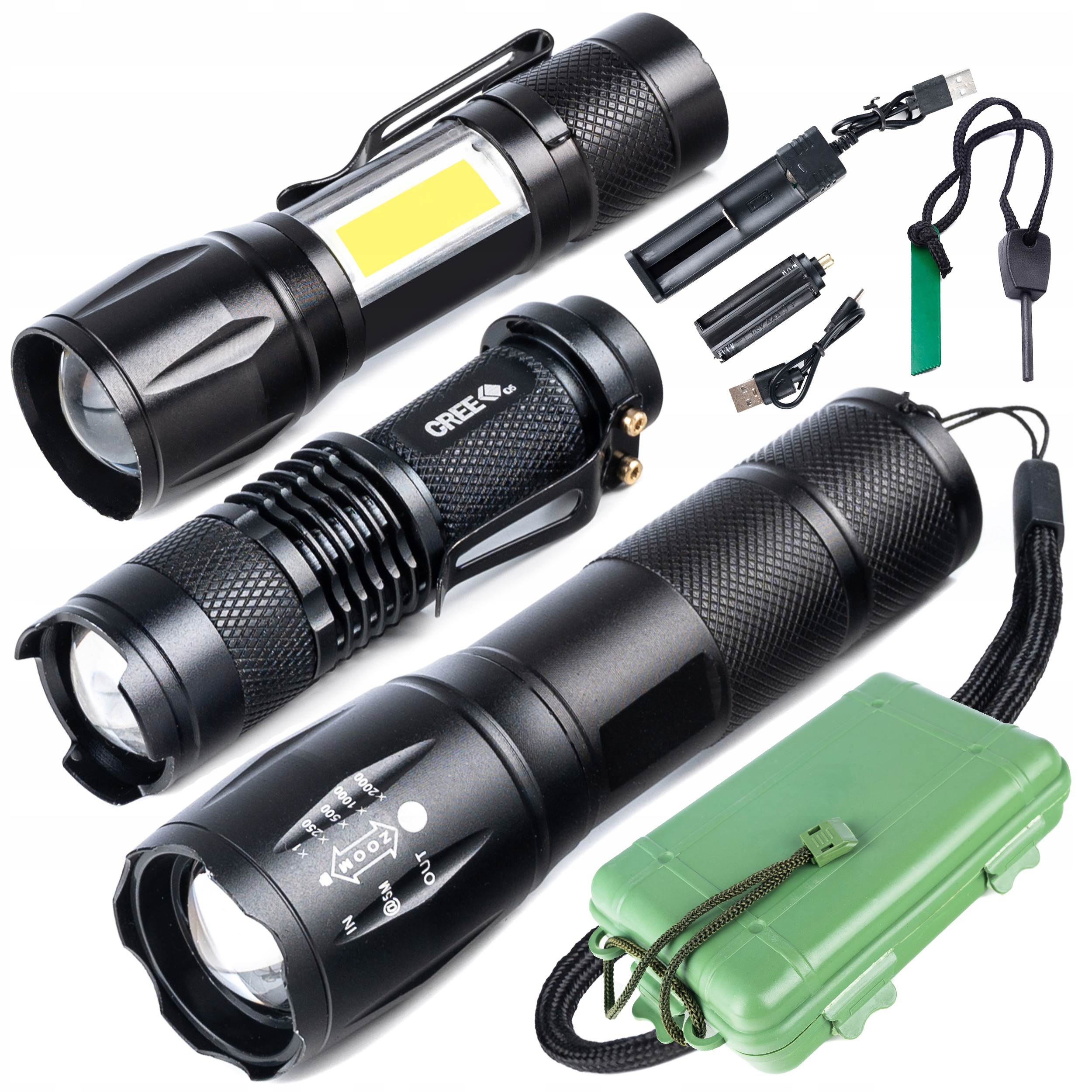 

Zestaw 3 Mocne Latarki Cree XM-L Q5 Cob Latarka