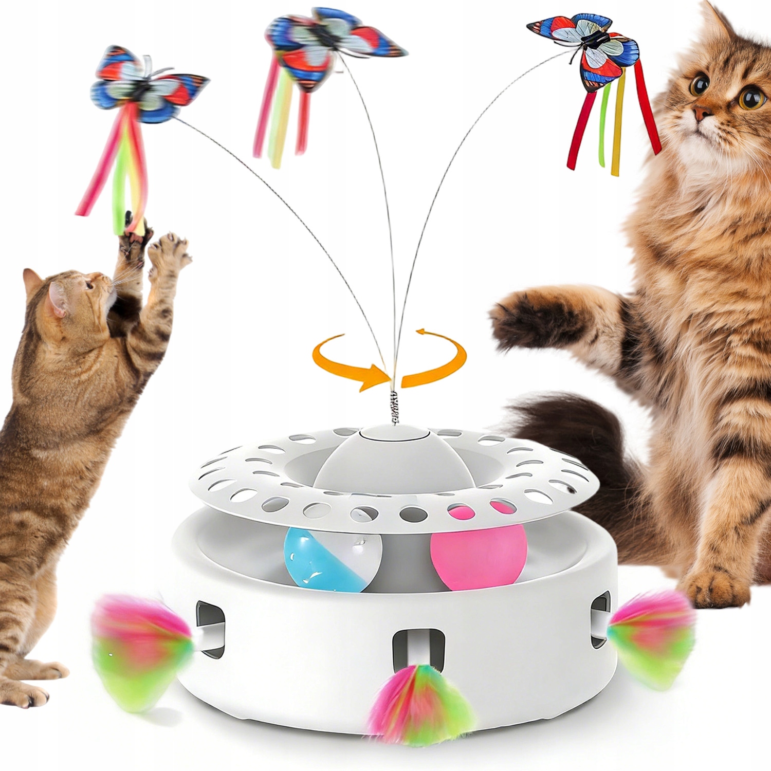 Interaktivní Hračka Pro Kočky Věž S Míčky A Peříčkem Na Pružině