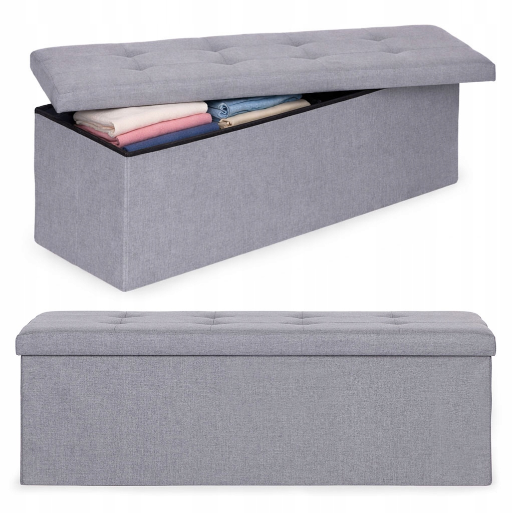 Taburet prošívaná 111x38 cm s úložným prostorem Čalouněná lavice Truhla Světle šedá