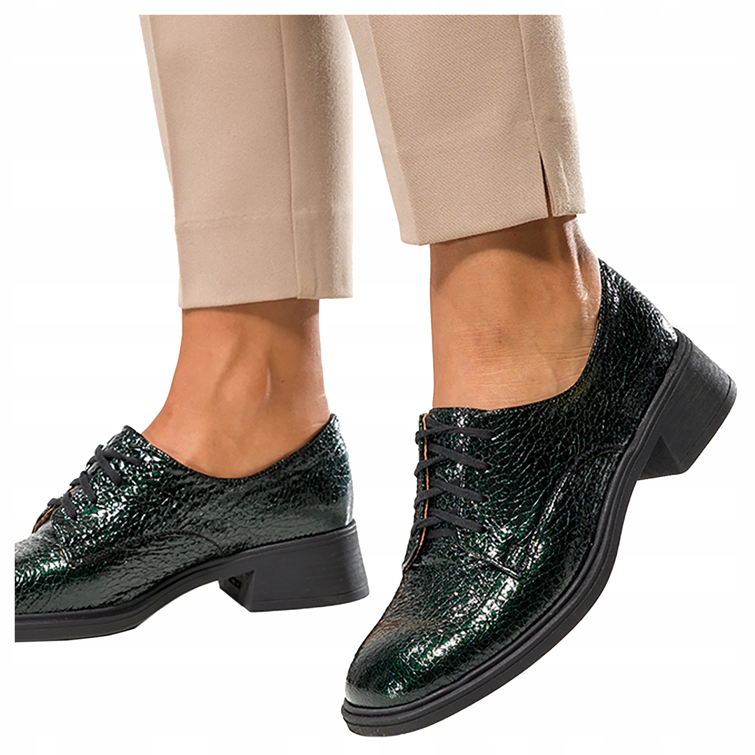 Dámské Kožené Polobotky Zeleň Lakované Vzor Hadí Výrobek Polský vel. 41